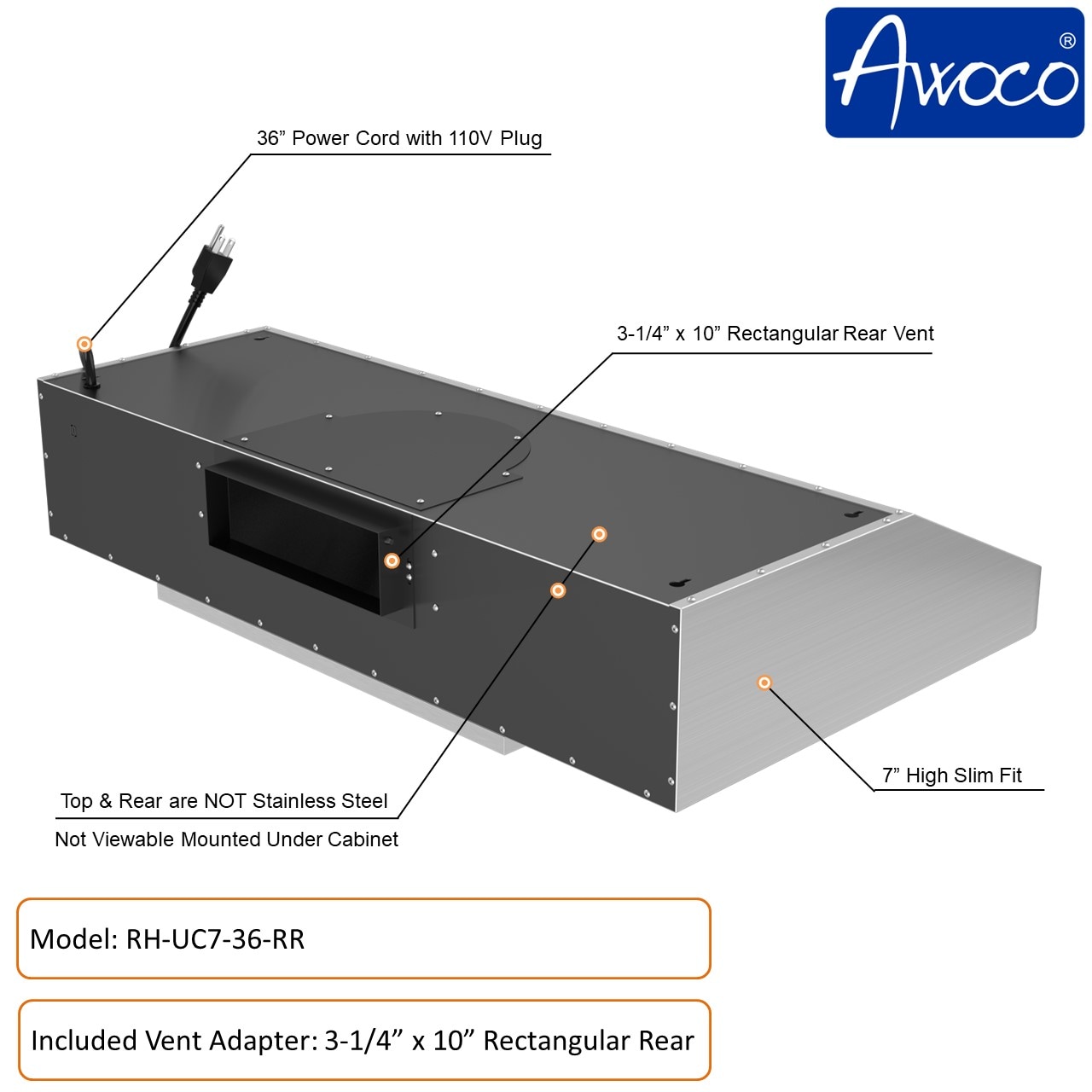 Awoco RH-UC7-36-RR Undercabinet-Range-Hoods - View #6