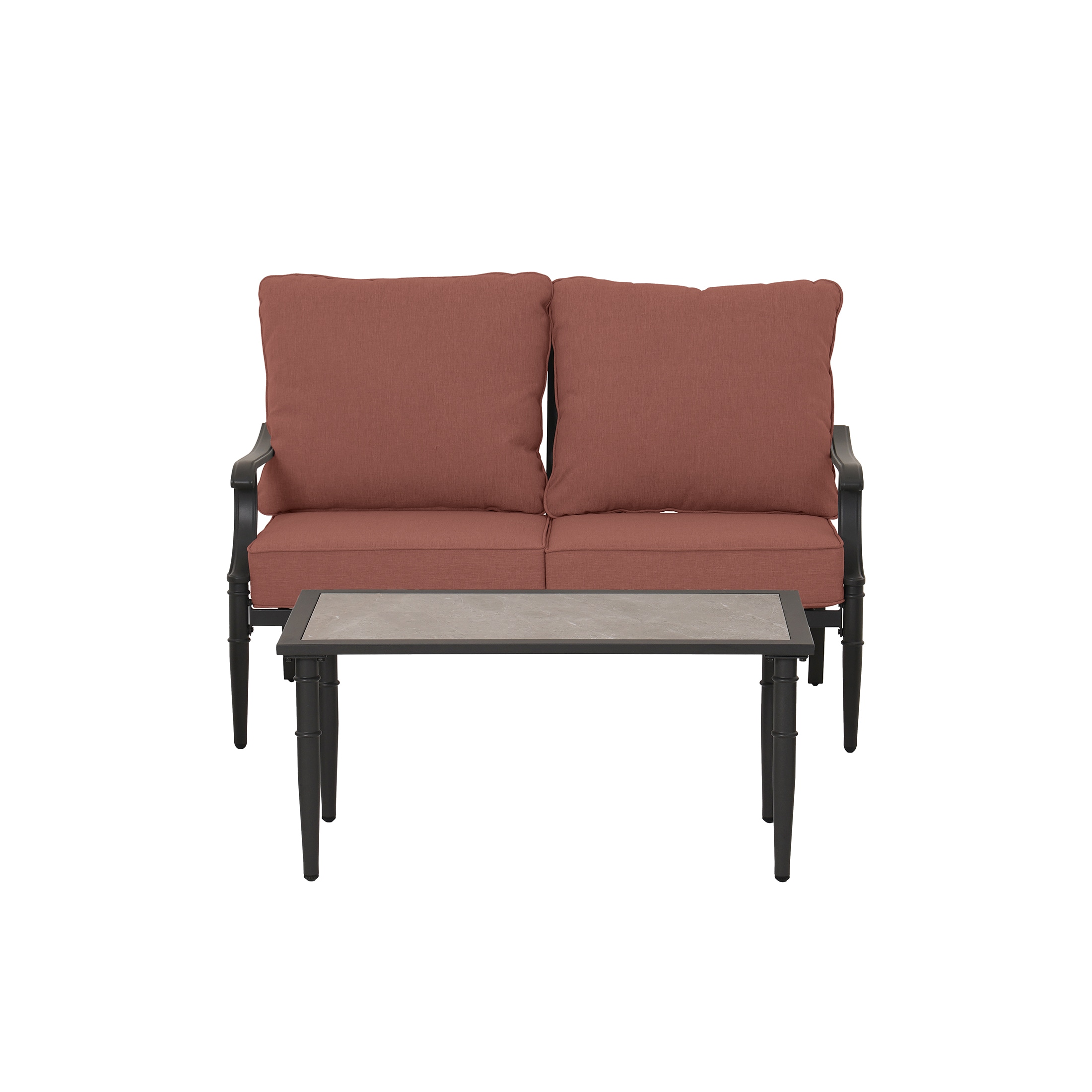 allen + roth LOS23006-LTR Thomas Lake 2 -Piece Patio Conversation Set with Red Cushions