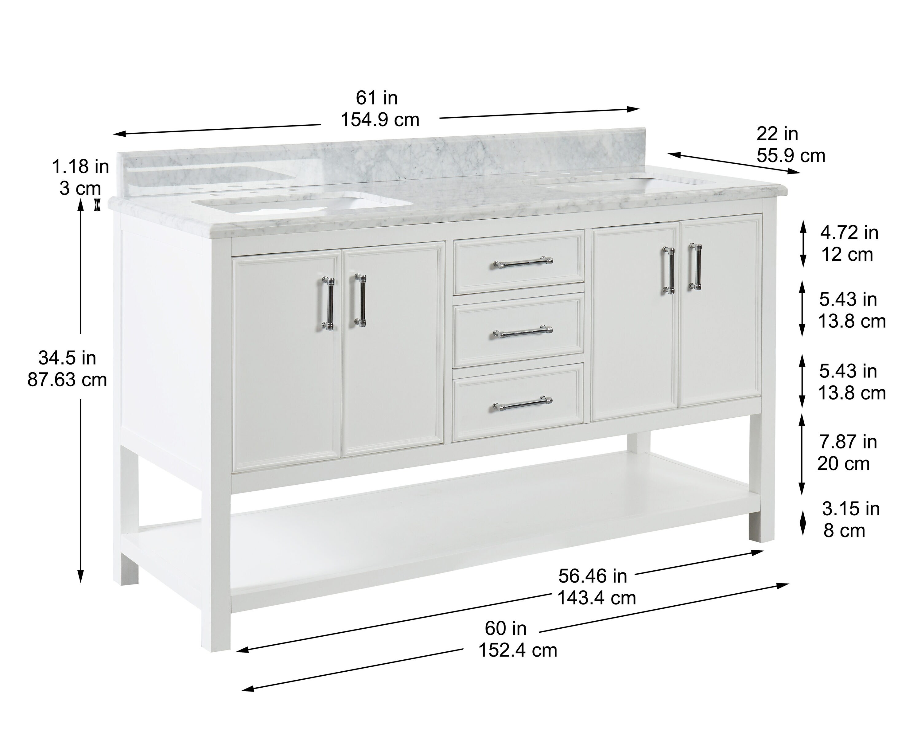 Allen + Roth Presnell 61-in Dove White Double Sink Bathroom Vanity with Carrara White Natural Marble Top | 261065