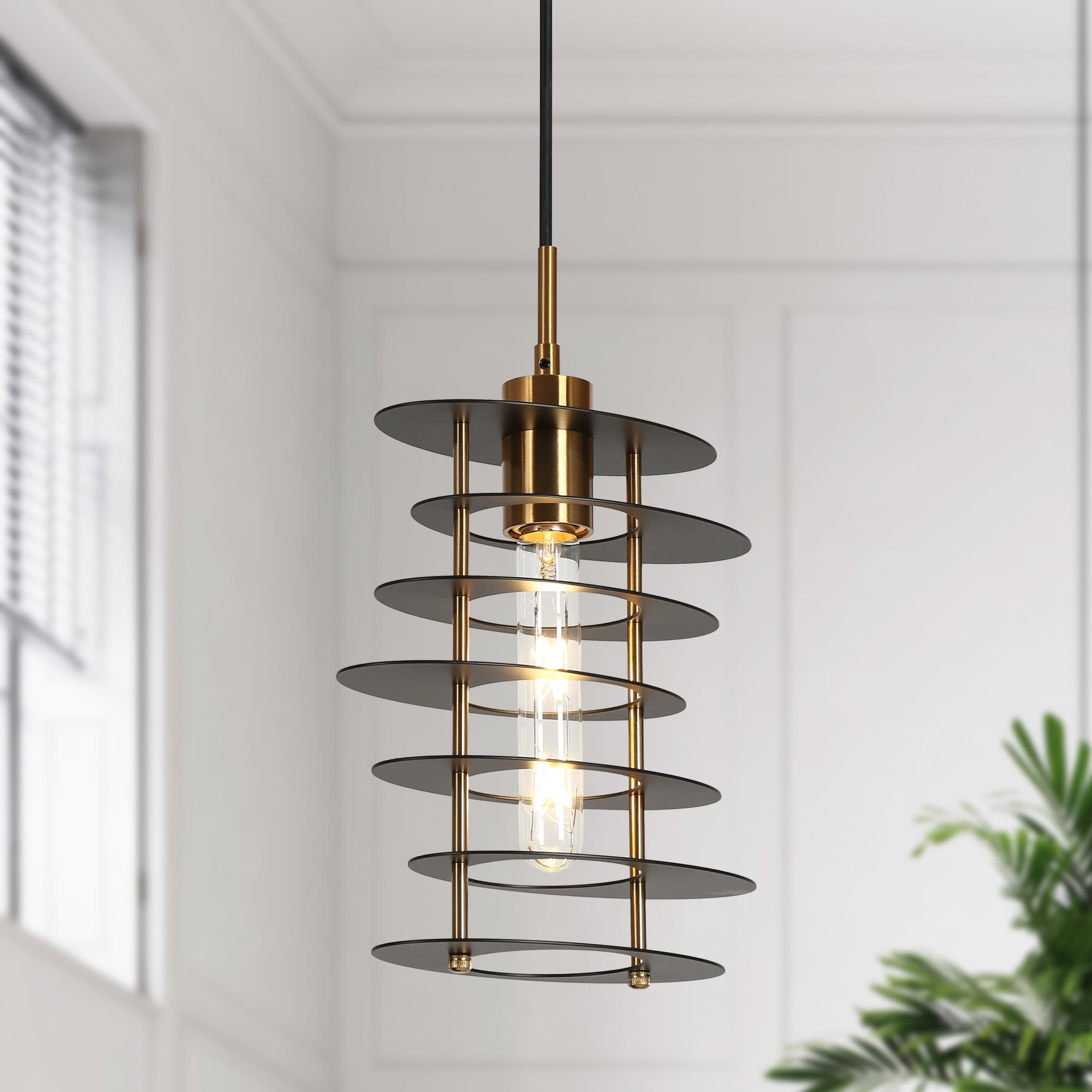 LNC LIVQEVY5233F9C Meubelkunst 1 -Light Black and Gold Geometric Industrial Cylinder Mini Hanging Kitchen island light