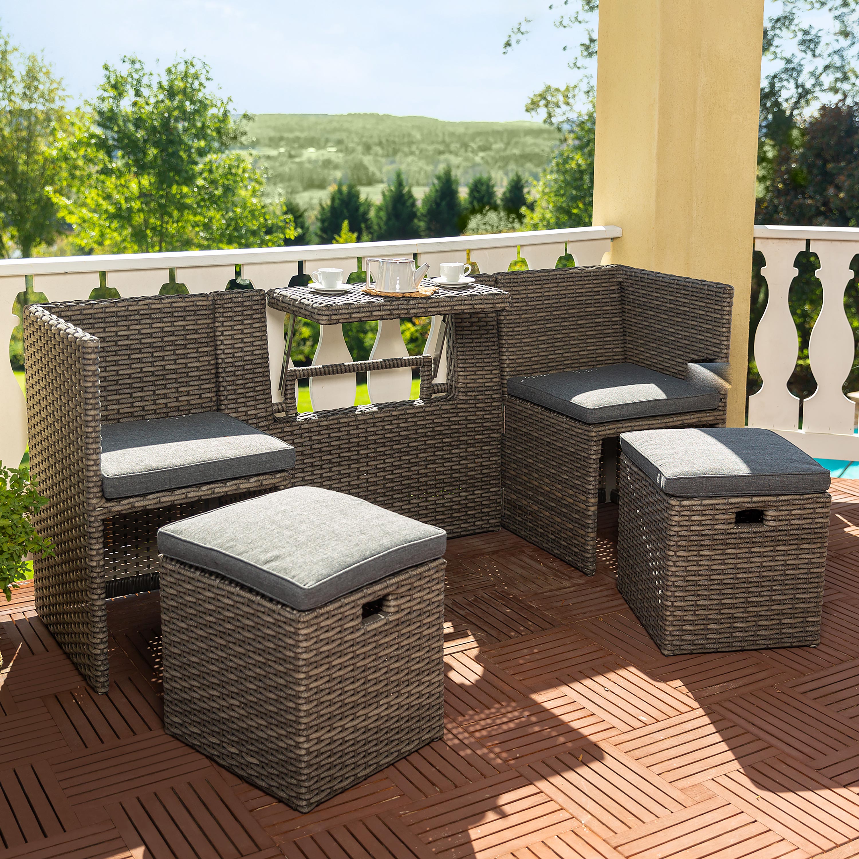Evergreen 62G99 ANT Set of 2 Brown Metal Frame Stationary Balcony Chair with Gray Solid Seat