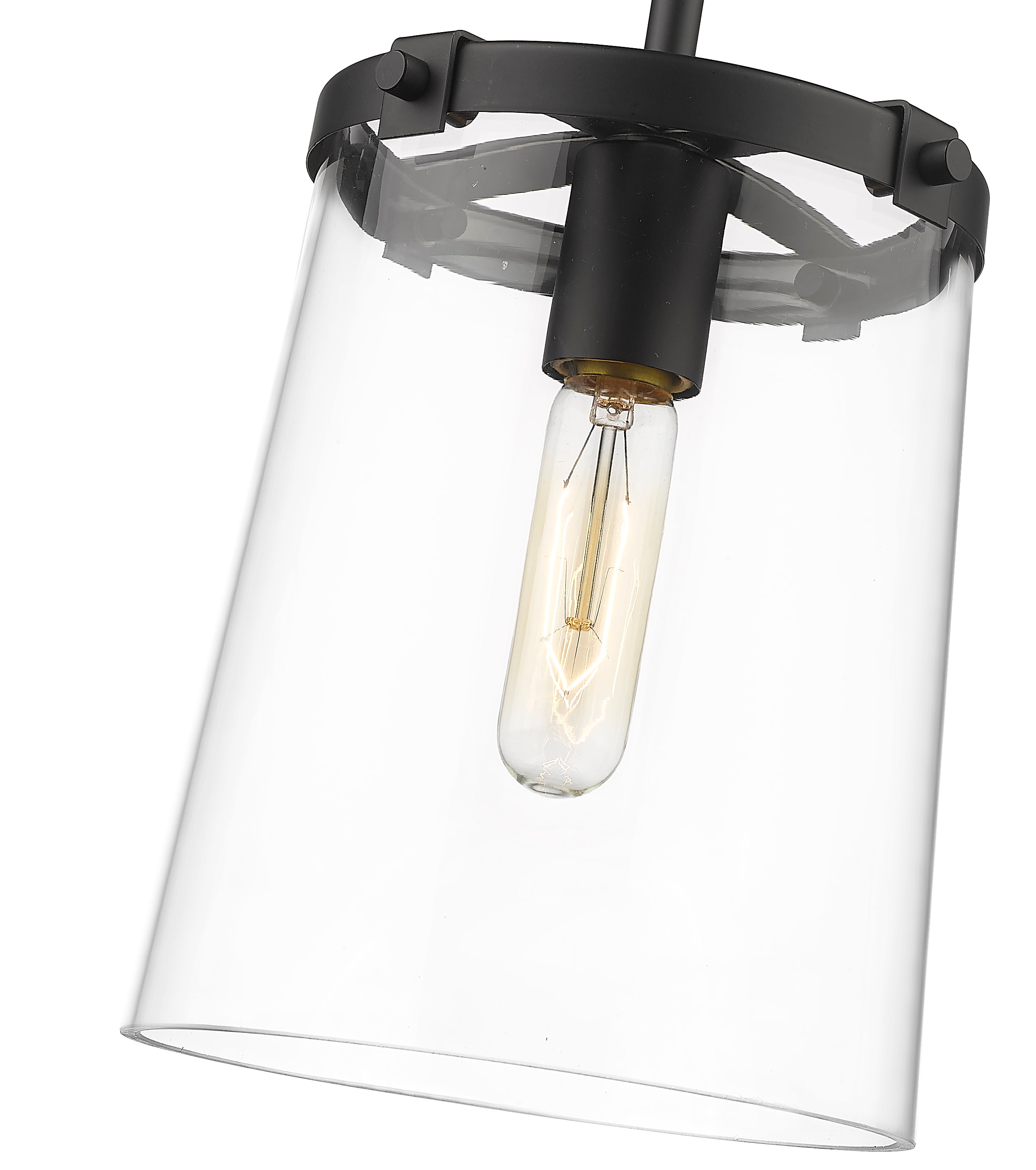 Transitional Matte Black Mini Pendant with Tapered Glass Shade