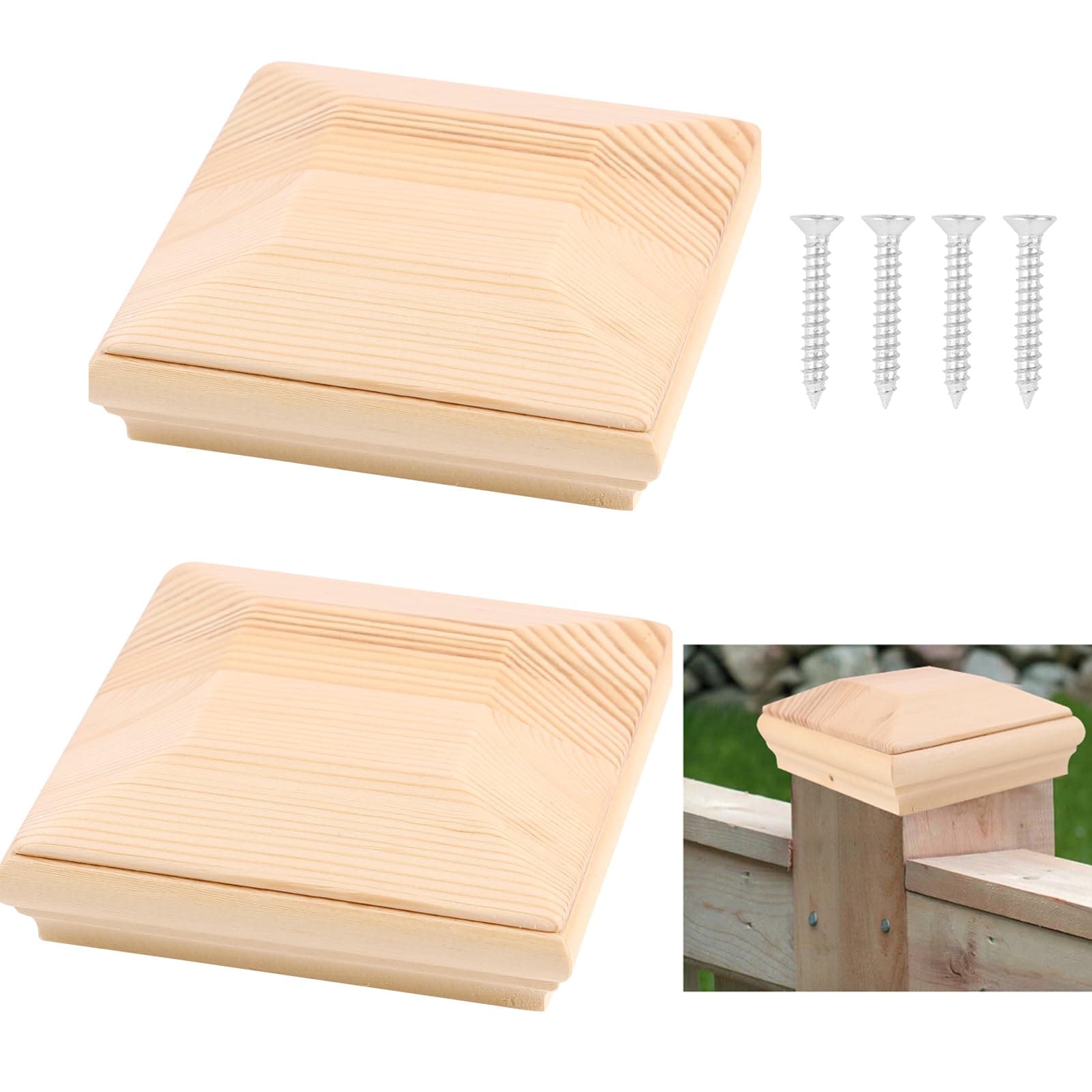 ITOPFOX  4x4 Wood Post Caps Natural Cedar Fence Mailbox Deck Topper 2 Pack durable home and garden accessory designed for everyday use easy setup