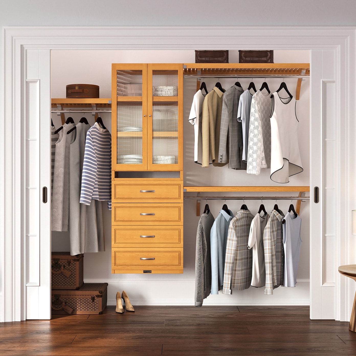 John Louis Home JLH-344WC-H-GD 4-Feet to 10-Feet W x 7-Feet H Honey Maple Ventilated Shelving Wood Closet System