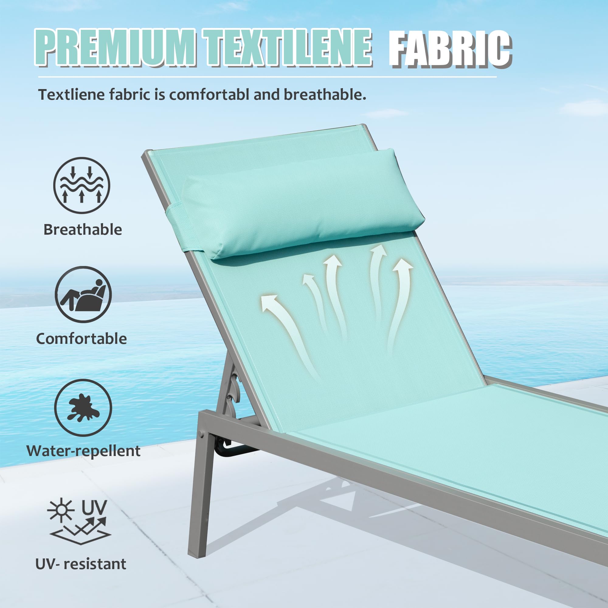 Tinyhomie Patio Chaise Lounge Set of 3 Aluminum Pool Lounge Chairs with ...