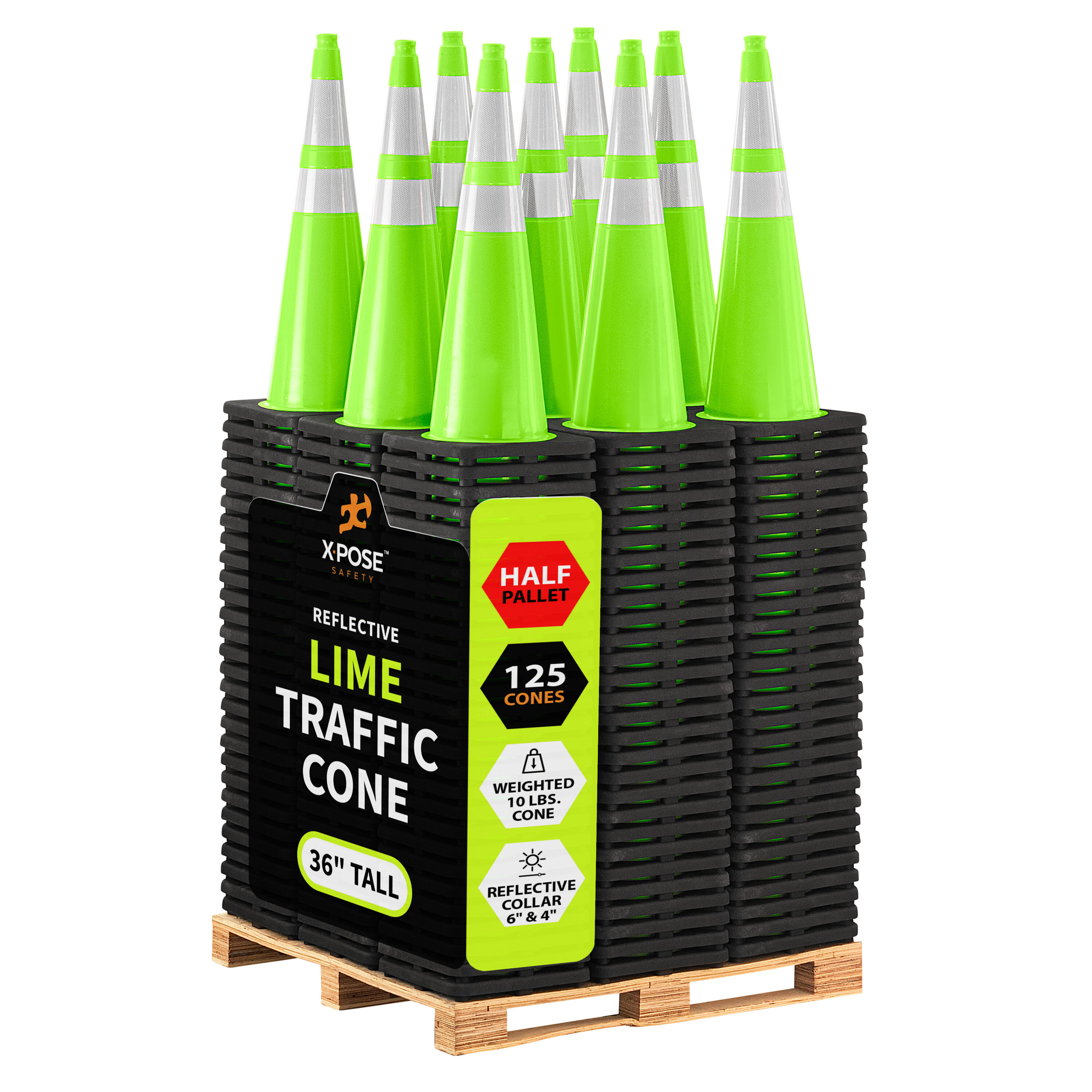 XPOSE SAFETY LTC36-64-HP125-X 125 -Pack 88-in Green Traffic safety cone