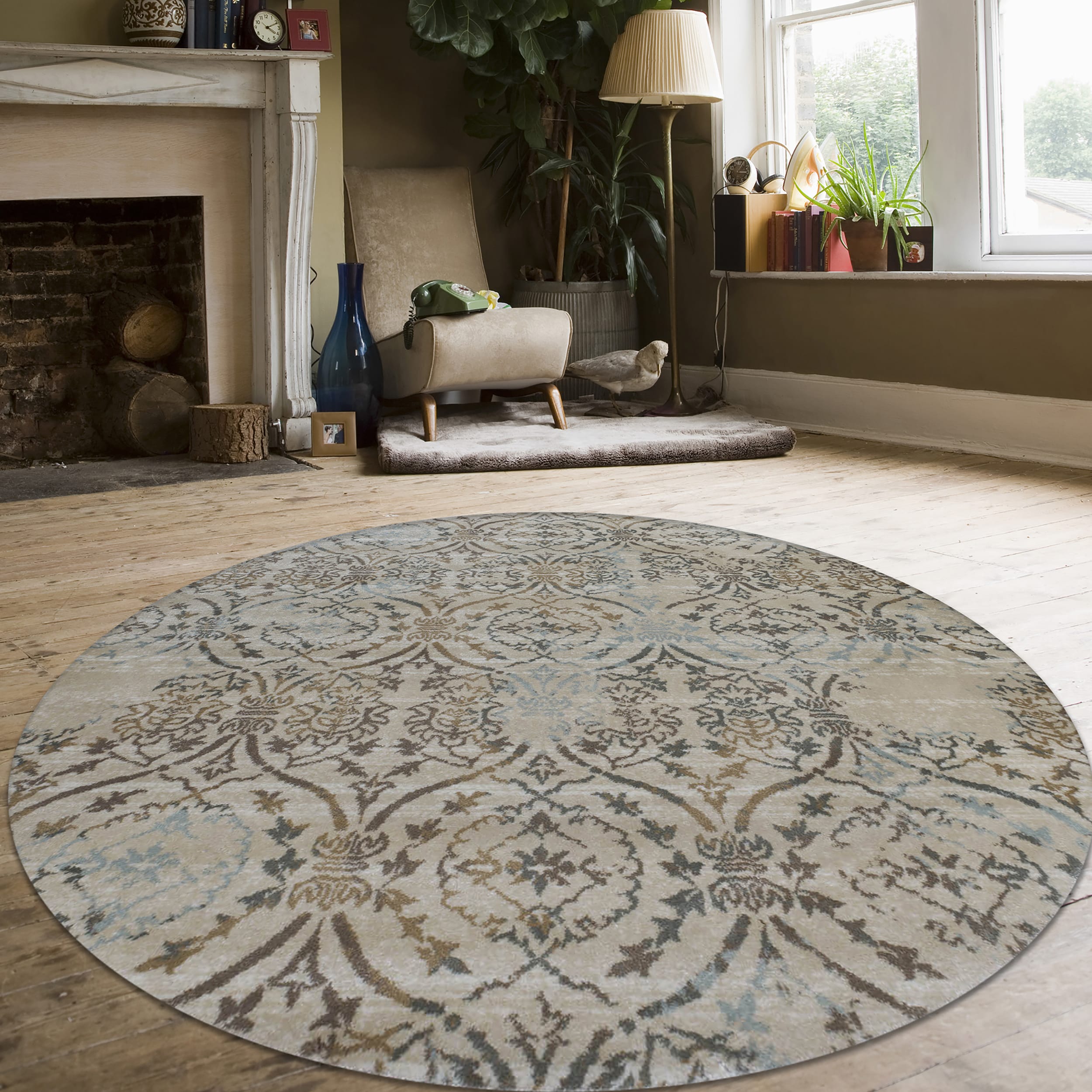 Radici USA 3746/1015/BEIGE Pisa 8 x 8 (ft) Polypropylene Beige Round Indoor Abstract Bohemian/Eclectic Area rug
