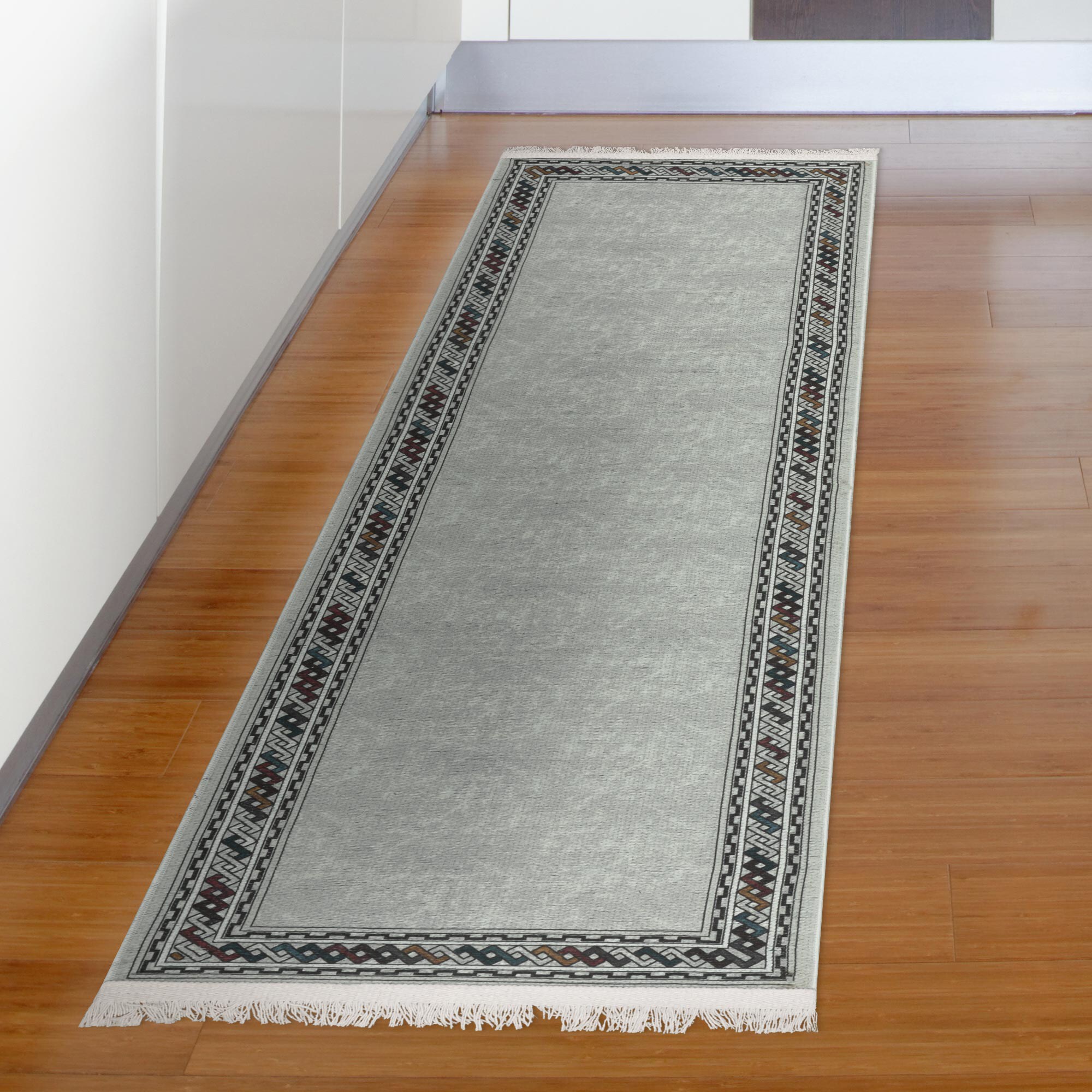 Ottomanson Non Shedding Washable Wrinkle-Free Cotton Flatweave Text 2x5 Laundry Room Runner Rug, 2' x 5', Brown