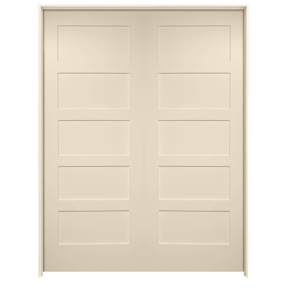 Millennium Collection LO968780 56-in x 80-in Cream-n-Sugar Solid core 5-panel equal Reversible/Universal Smooth Prefinished MDF Flat Jamb Double Prehung Interior Door