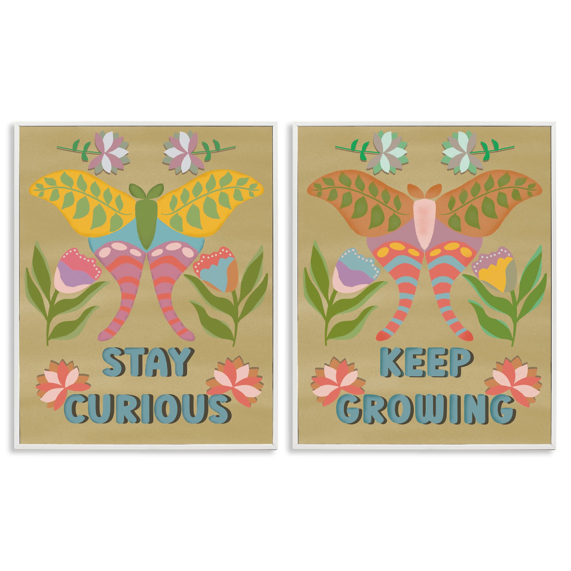Stupell Industries B2-774-WFR-2PC-16X20 Stay Curious and Keep Growing 2pc Framed Giclee Set design by Julia Fox
