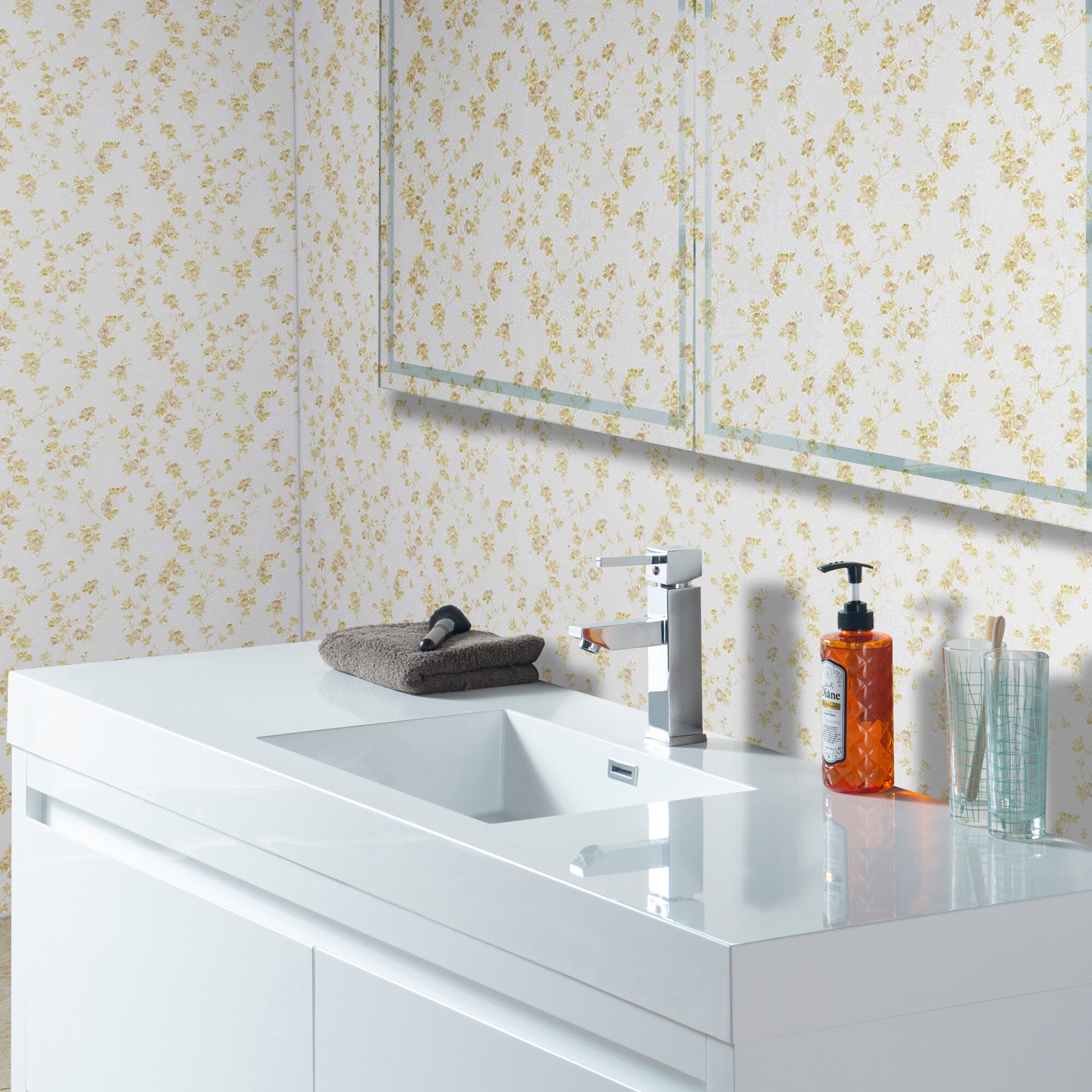 Glossy White 60-Inch Single Sink Bathroom Vanity with Resin Top