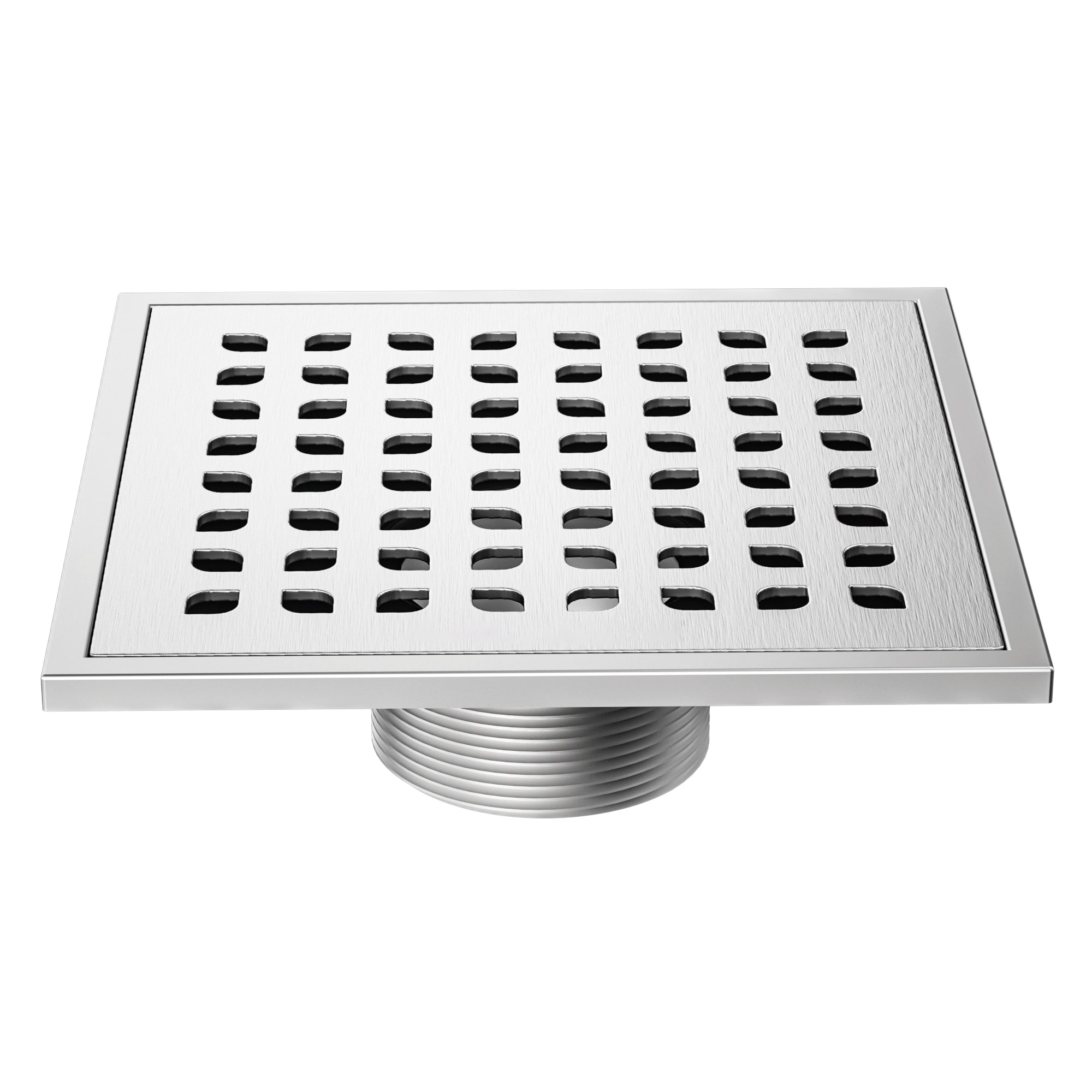 6" Square Brushed Stainless Steel Shower Drain with PVC Flange