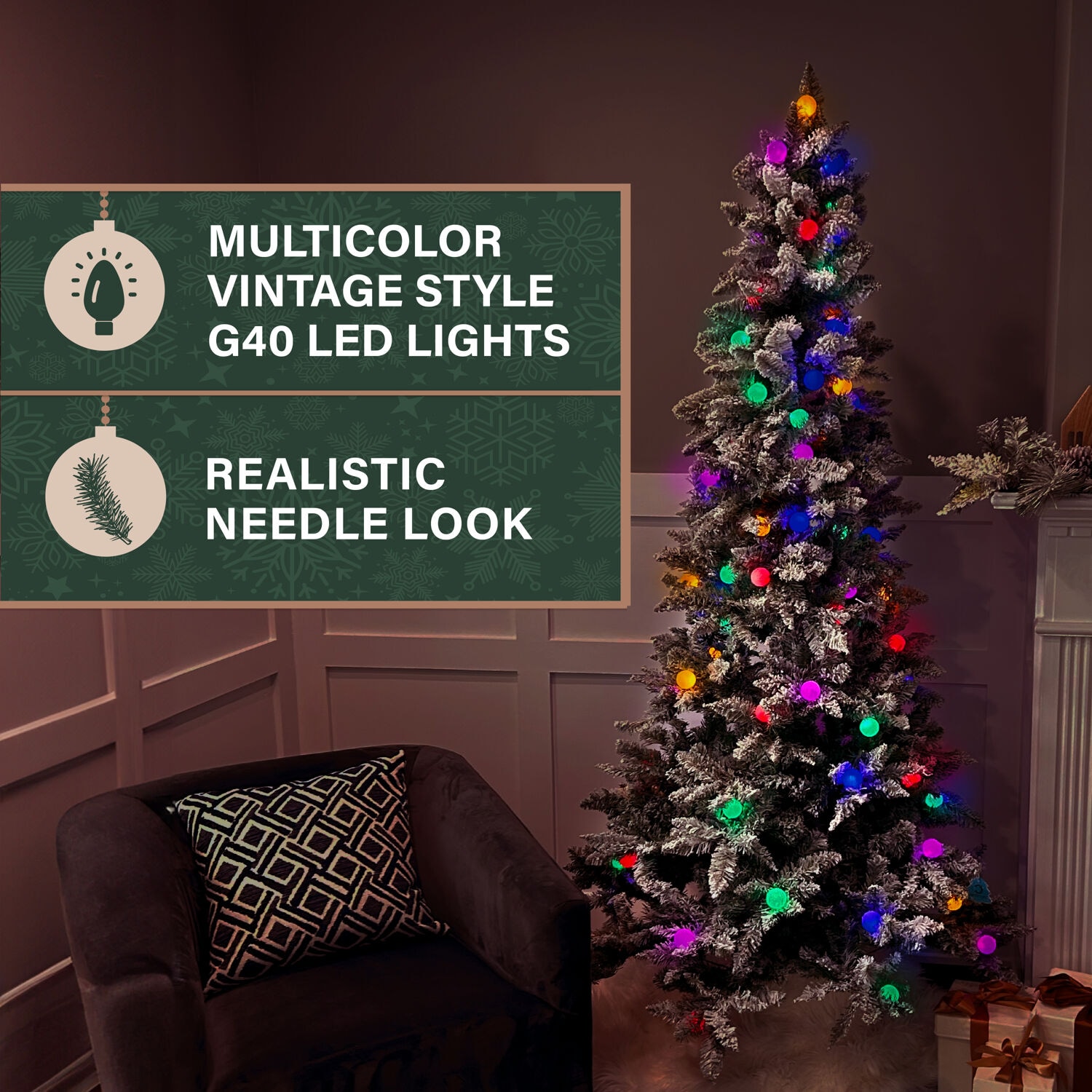 7.5-Ft Slim White Tail Pine Artificial Christmas Tree with Multicolor LED Lights