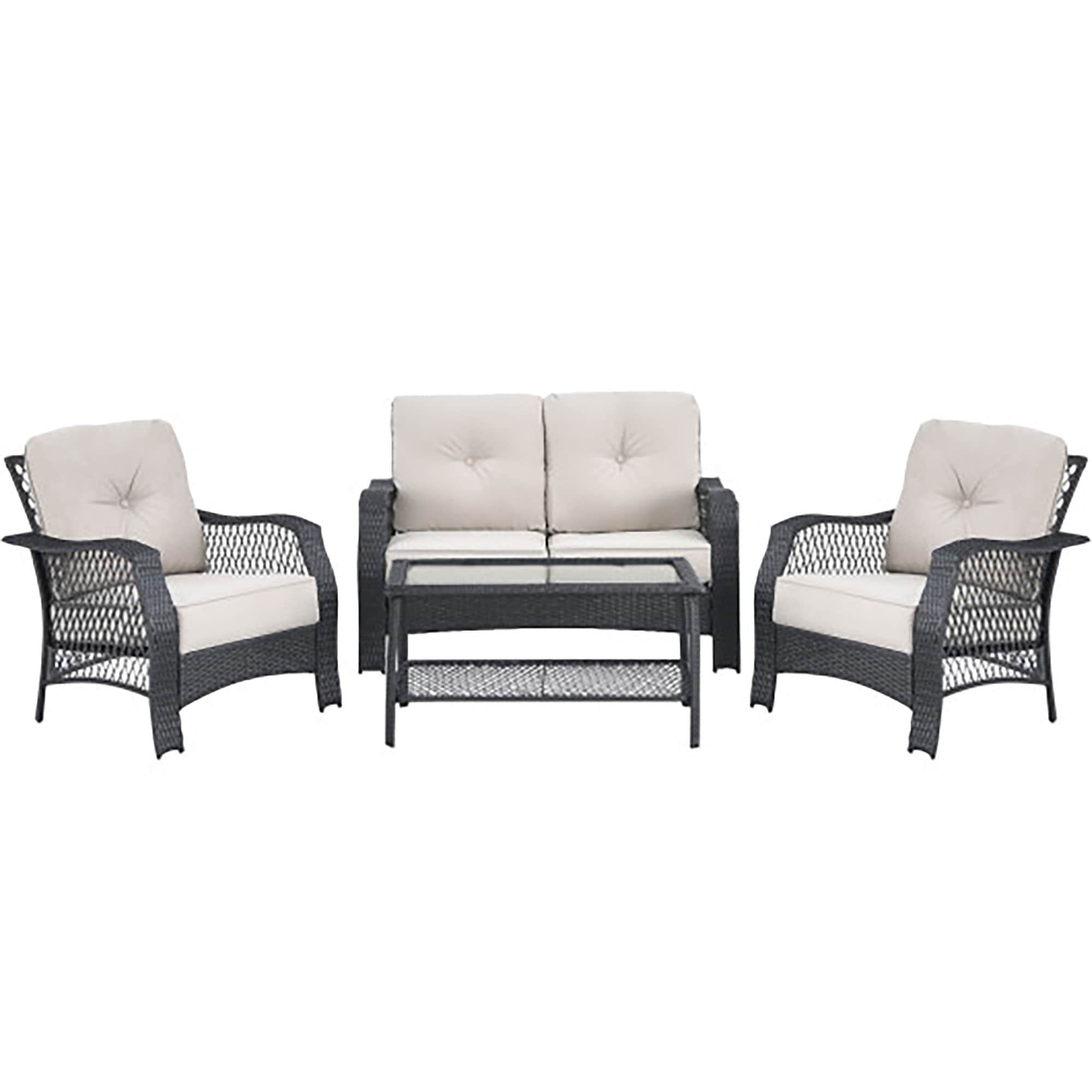 CASAINC WF-KS100 4 -Piece Rattan Patio Conversation Set with Off-white Cushions