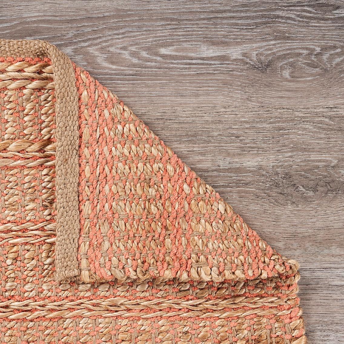 Handmade Tan and Coral Braided Jute Chenille Area Rug, 9' x 12'