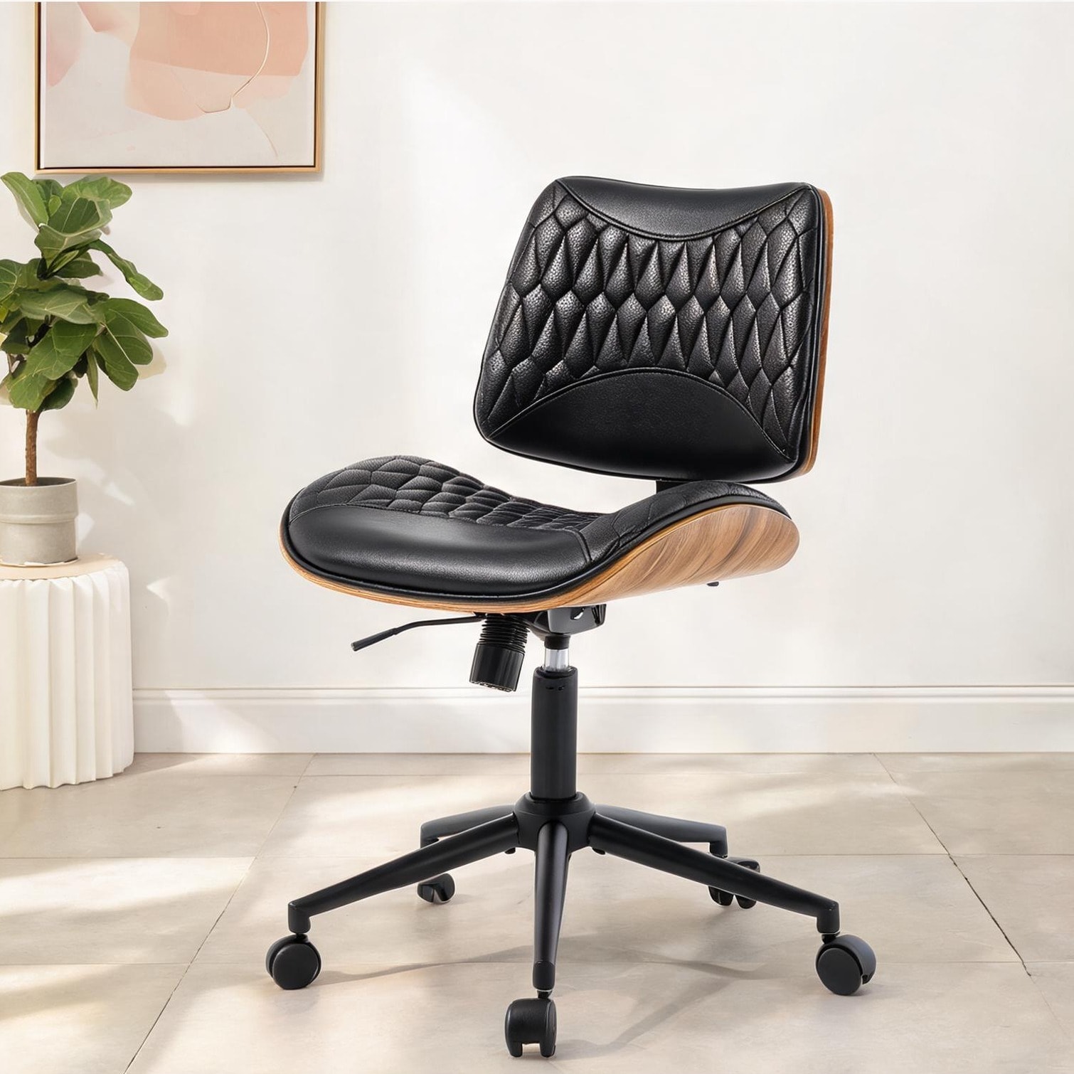 chillscreamni Desk - Deep Black Faux Leather Armless Task Chair with ...