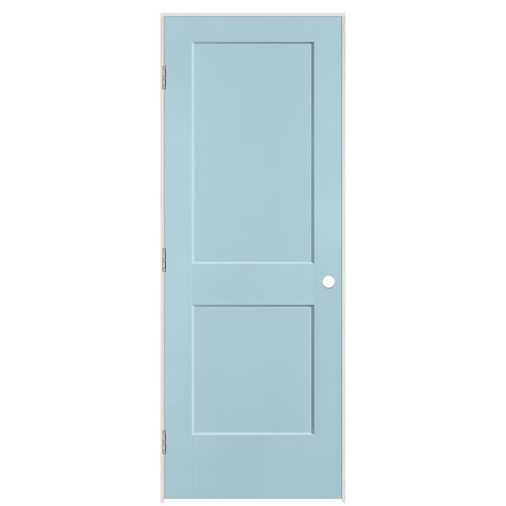 Masonite 895997 30-in x 80-in Sea Mist Solid core 2-panel square Right hand Smooth Prefinished Molded composite Flat Jamb Single Prehung Interior Door