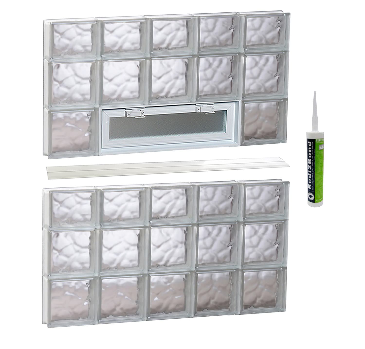 REDI2SET V4044DC Wavy Glass 38-3/4-in x 42-1/2-in Frameless Replacement Vented Glass Block Window