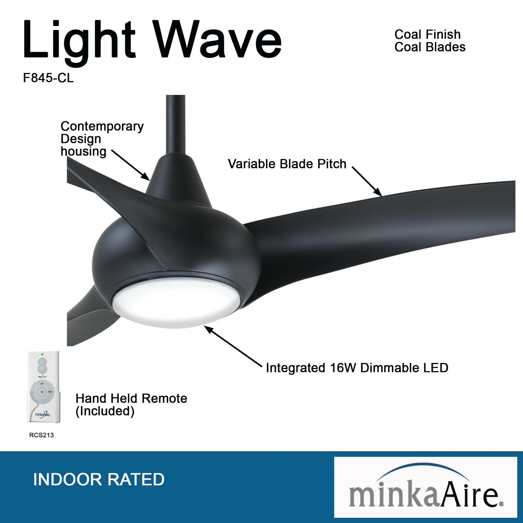 Minka Aire Light Wave 44-in Black LED Indoor Propeller Ceiling Fan with Light  Remote (3-Blade) in the Ceiling Fans department at