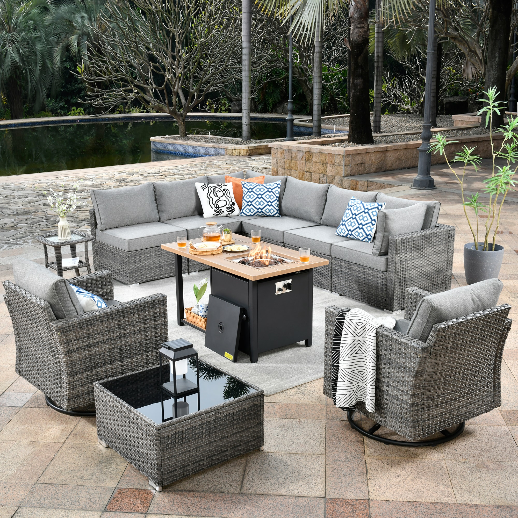 weaxty DCFP03RRSGNTC2011 11-Piece Rattan Patio Conversation Set with Gray Cushions