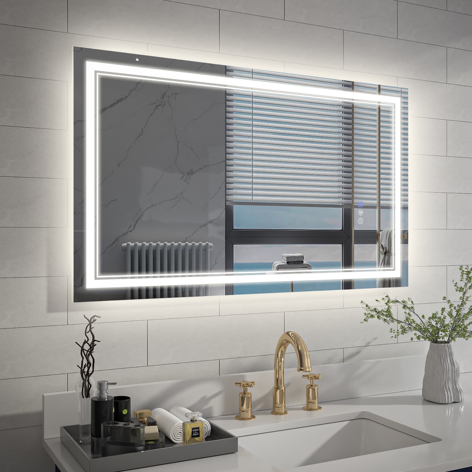 ExBrite DHBM4024BLAL Lunor 40-in x 24-in Polished Frameless Rectangle Dimmable LED Lighted Fog Free Bathroom Vanity Mirror ( Pure White )