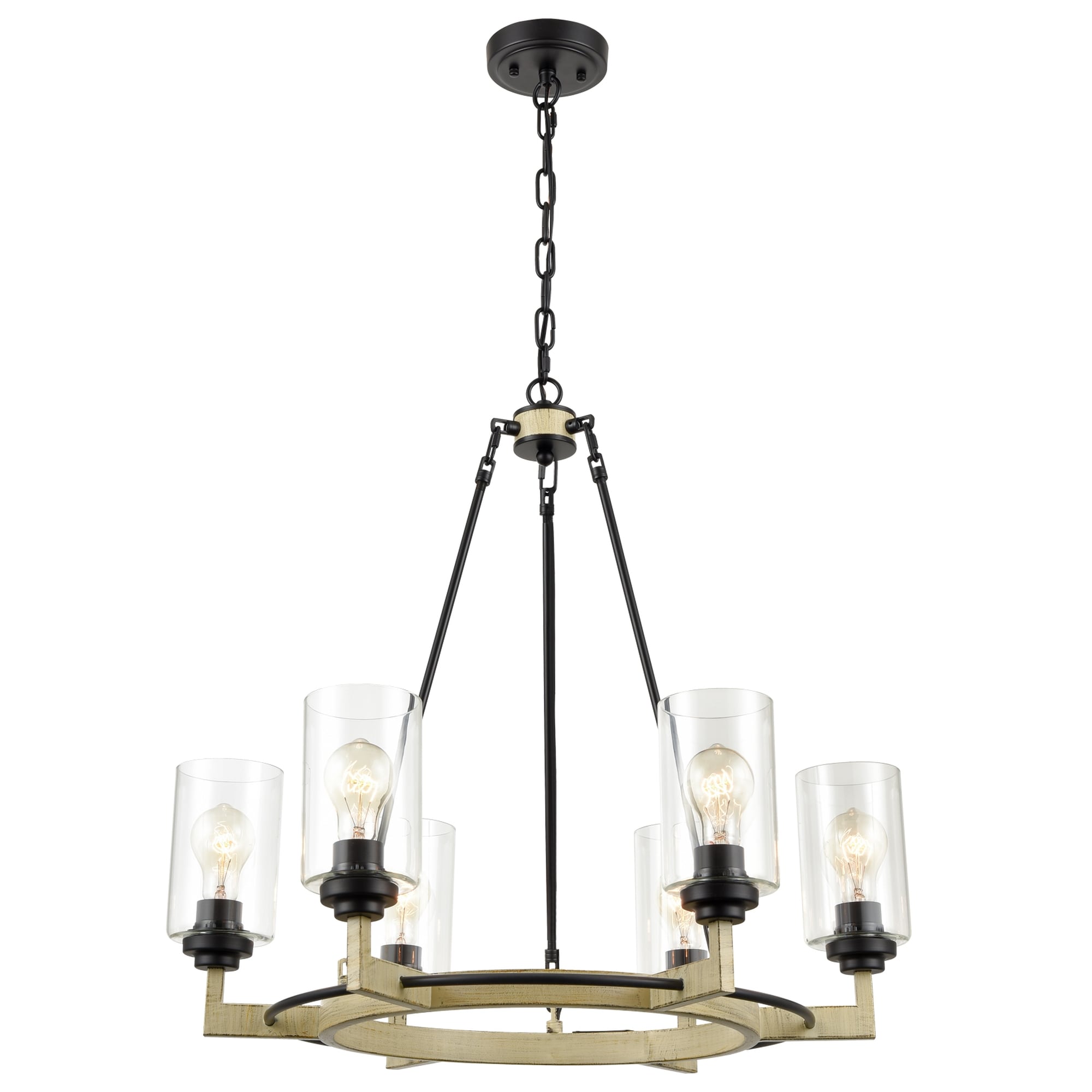 Claxy SH-T5300-6DU-BK Glass Light 6 -Light Gloss Black Industrial For Use in Bedrooms, Dining Rooms, Foyers, Kitchens, Living Rooms Chandelier