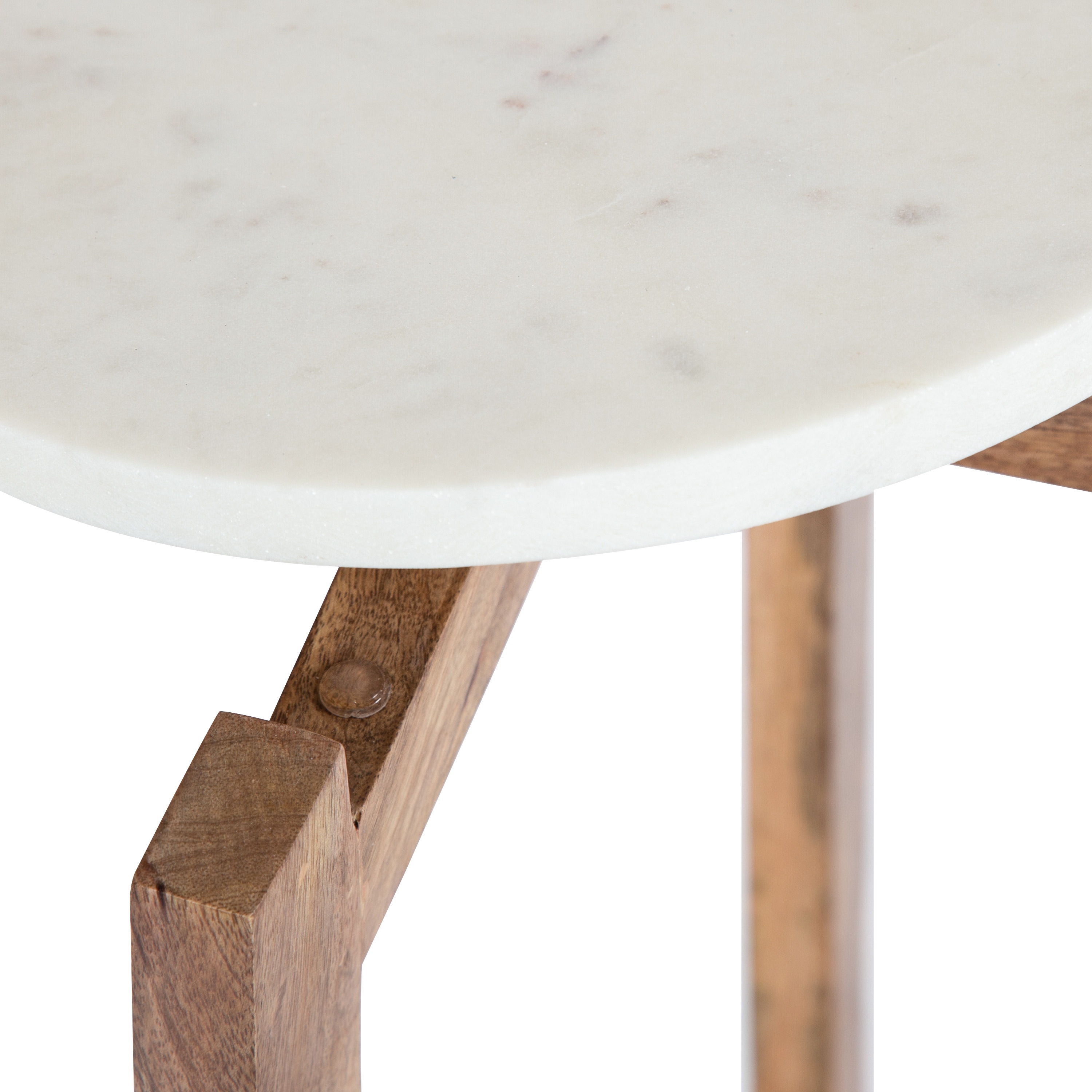 Natural Mango Wood and White Marble Round Two-Tier End Table