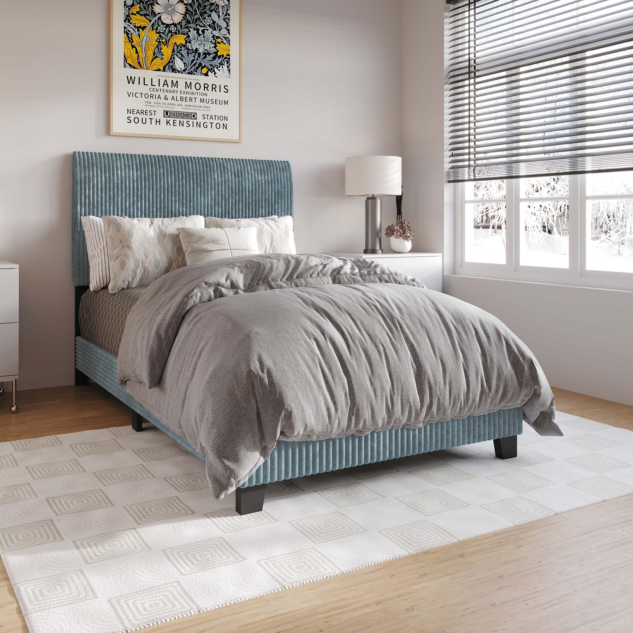 CasePiece C8453TUB-LBL-VV Light Blue Twin Wood Upholstered Bed