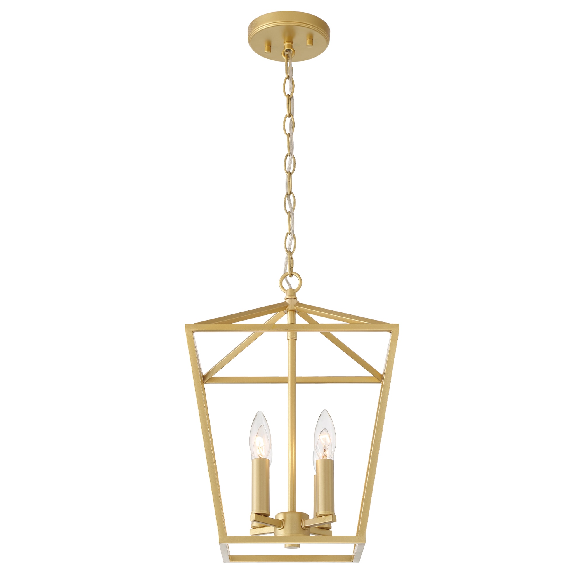 Satin Brass Geometric Lantern Chandelier with Candle-Style Lights