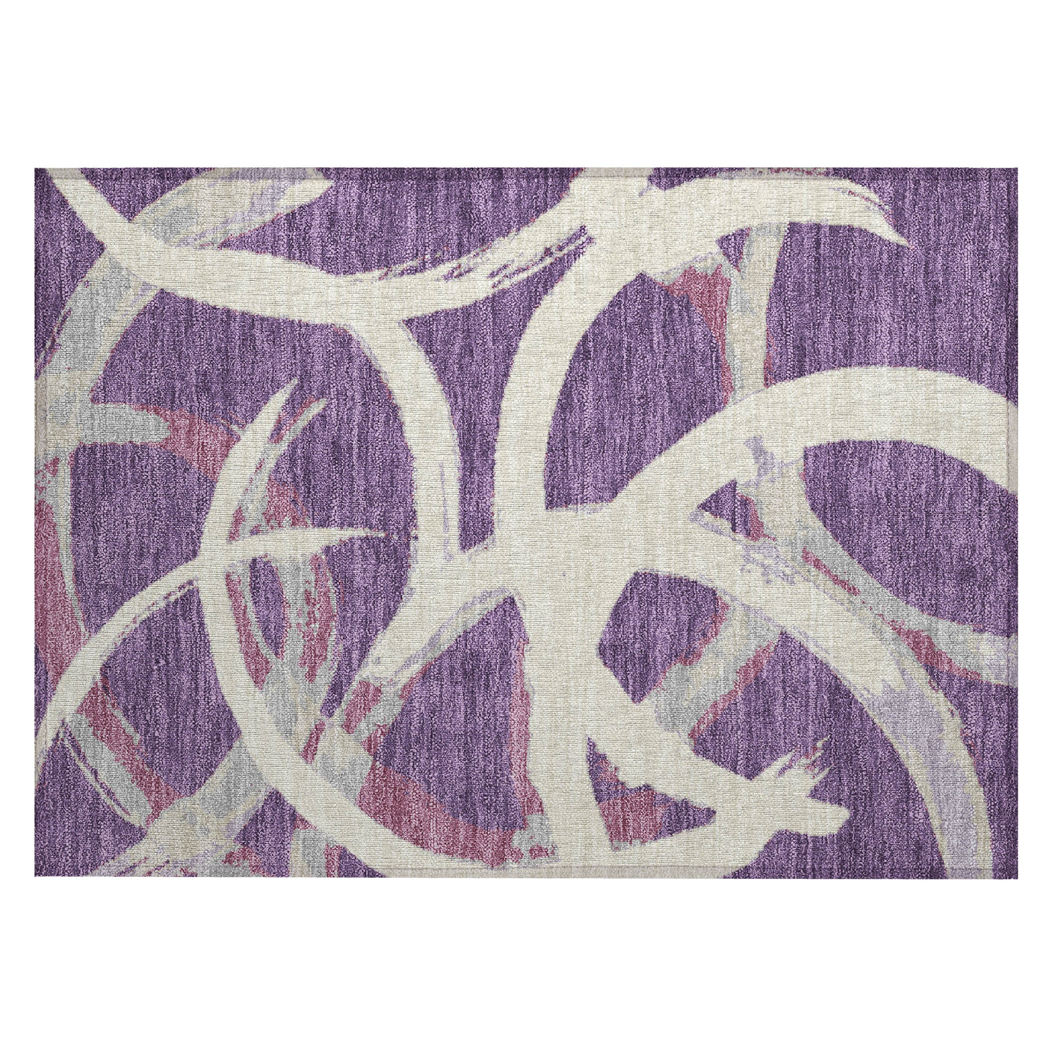 Purple and White Rectangular Synthetic Washable Rug