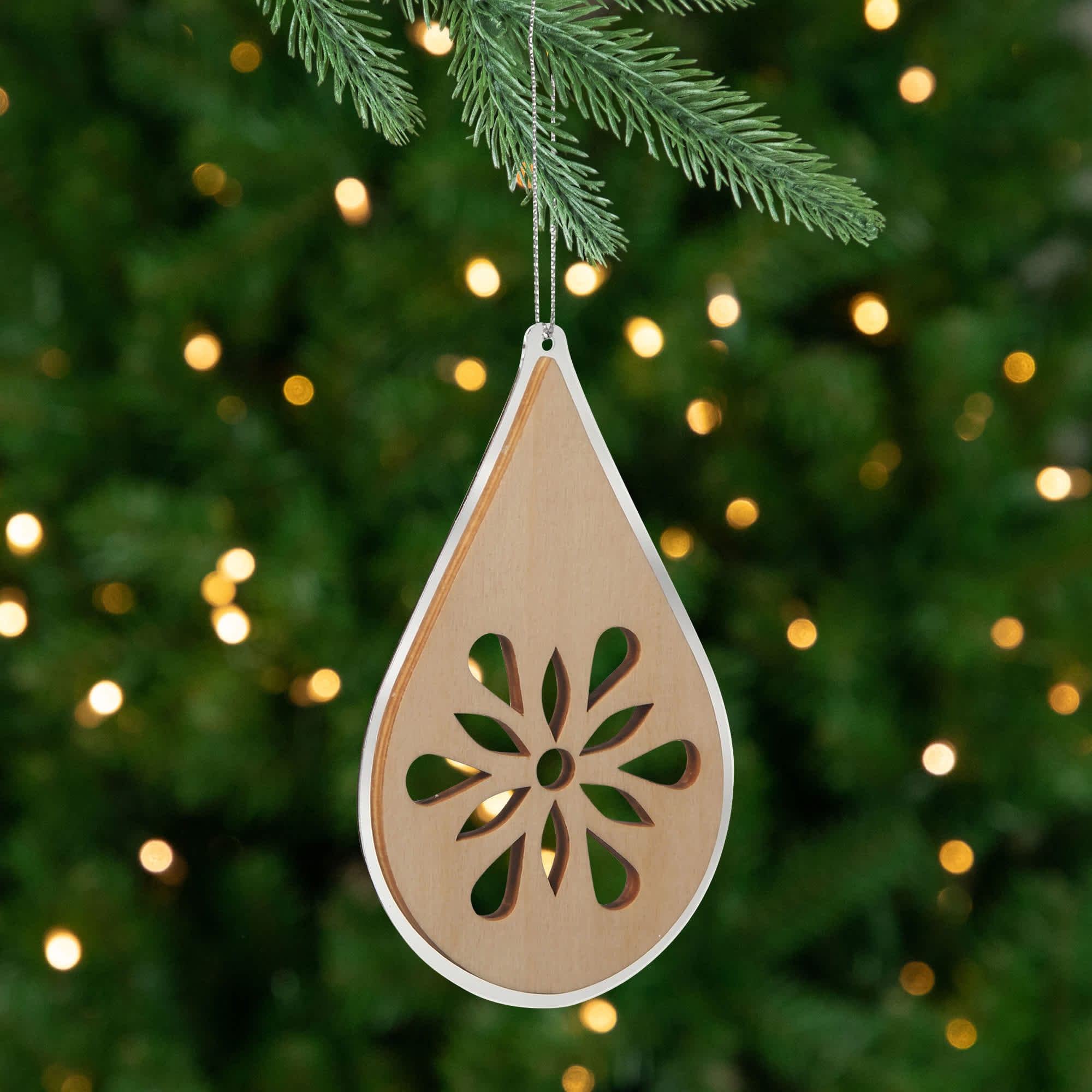 Midwest 4.5 inch Winter Light Rustic Wooden Mirrored Onion Christmas Ornament
