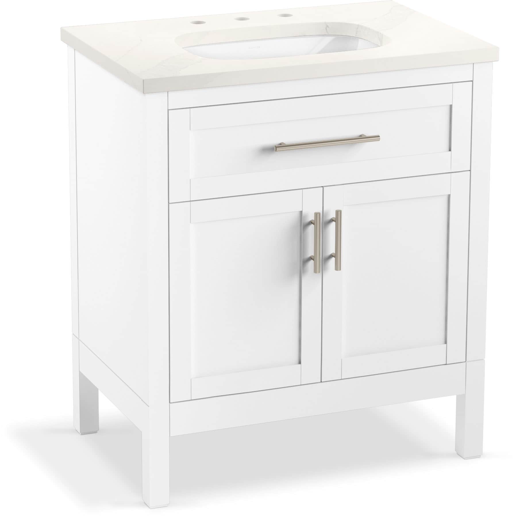 White Shaker Style 30" Single Bathroom Vanity Set with Quartz Top