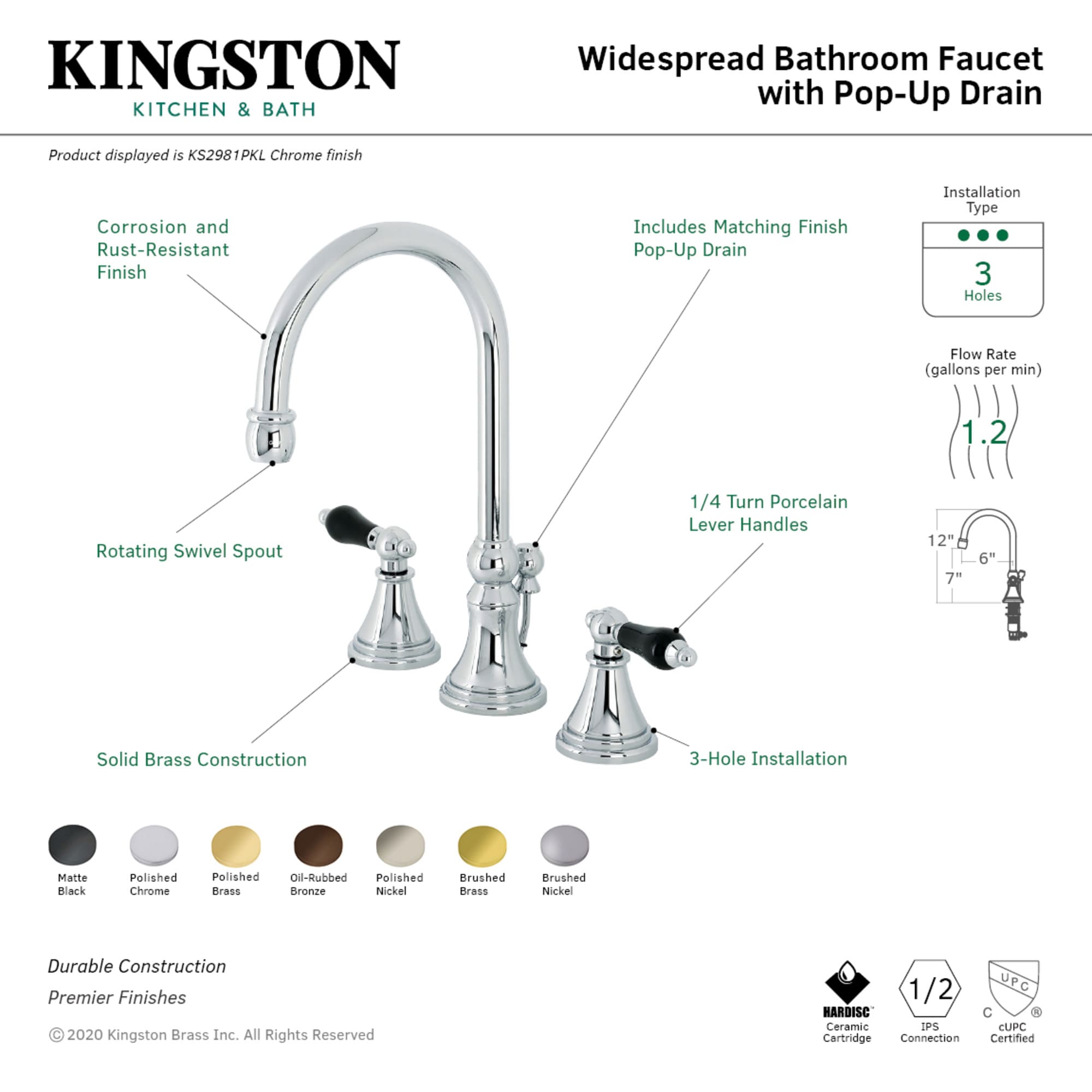 Kingston Brass WLKS2980PKL Lavatory-Faucets - View #3