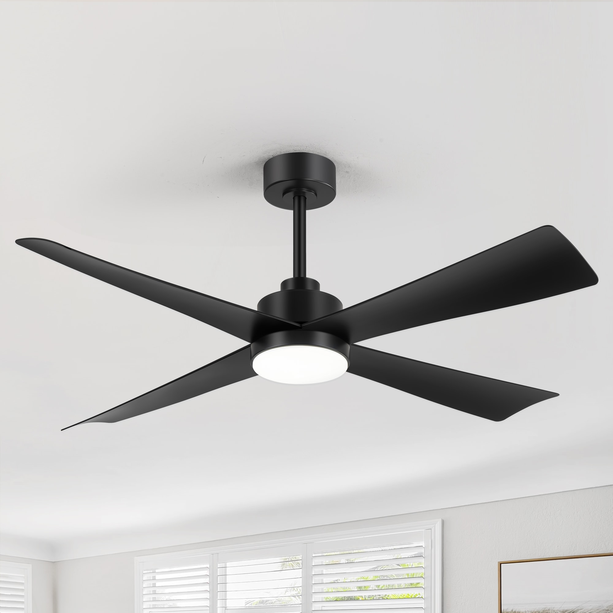 Breezary 30035-AB 52-in Color-Changing Integrated LED Matte Black with Black Blades Ceiling Fan With Light - Remote Included ( 4 -Blade )