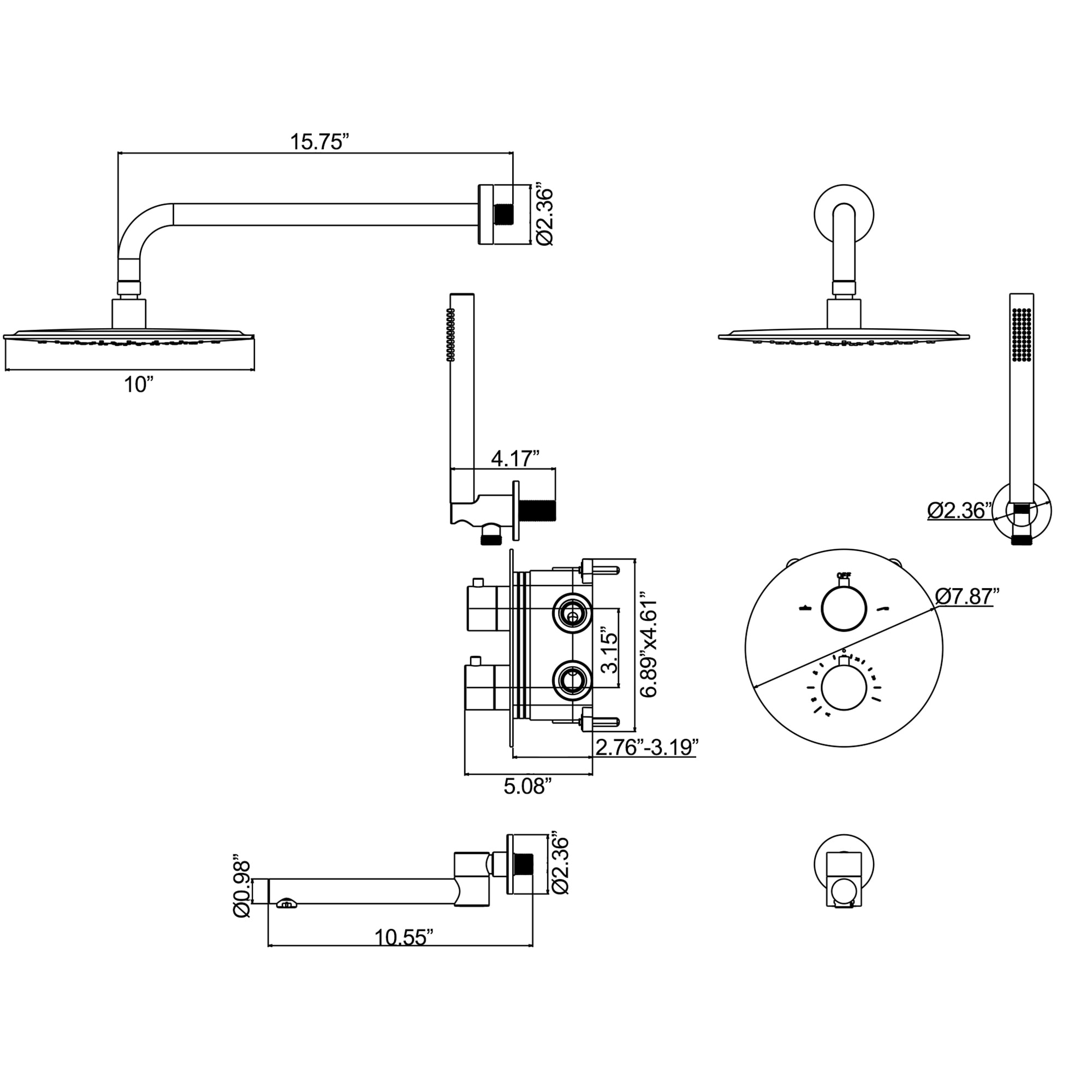 WELLFOR WB-0948 Showerhead-Bar-Panels - View #5