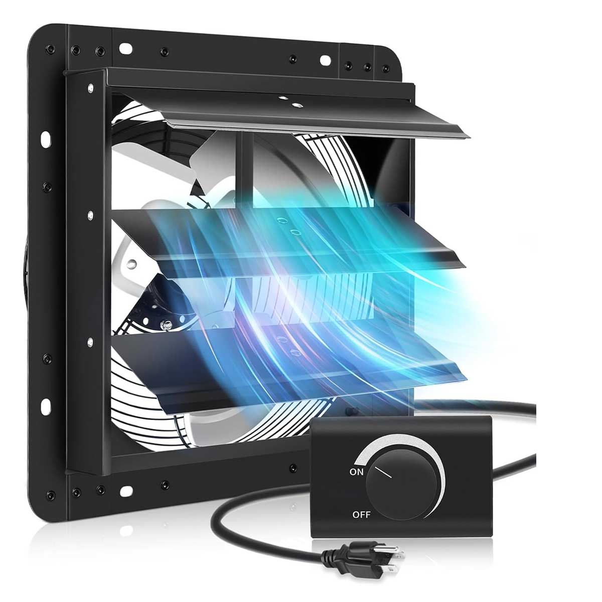 Aoibox LABZB0826097 16 Inch Garage Exhaust Fan Wall Mounted 1940 CFM Adjustable Speed Controller Automatic Shutter for Barn Shed Workshop Warehouse Factory Ventilation Black