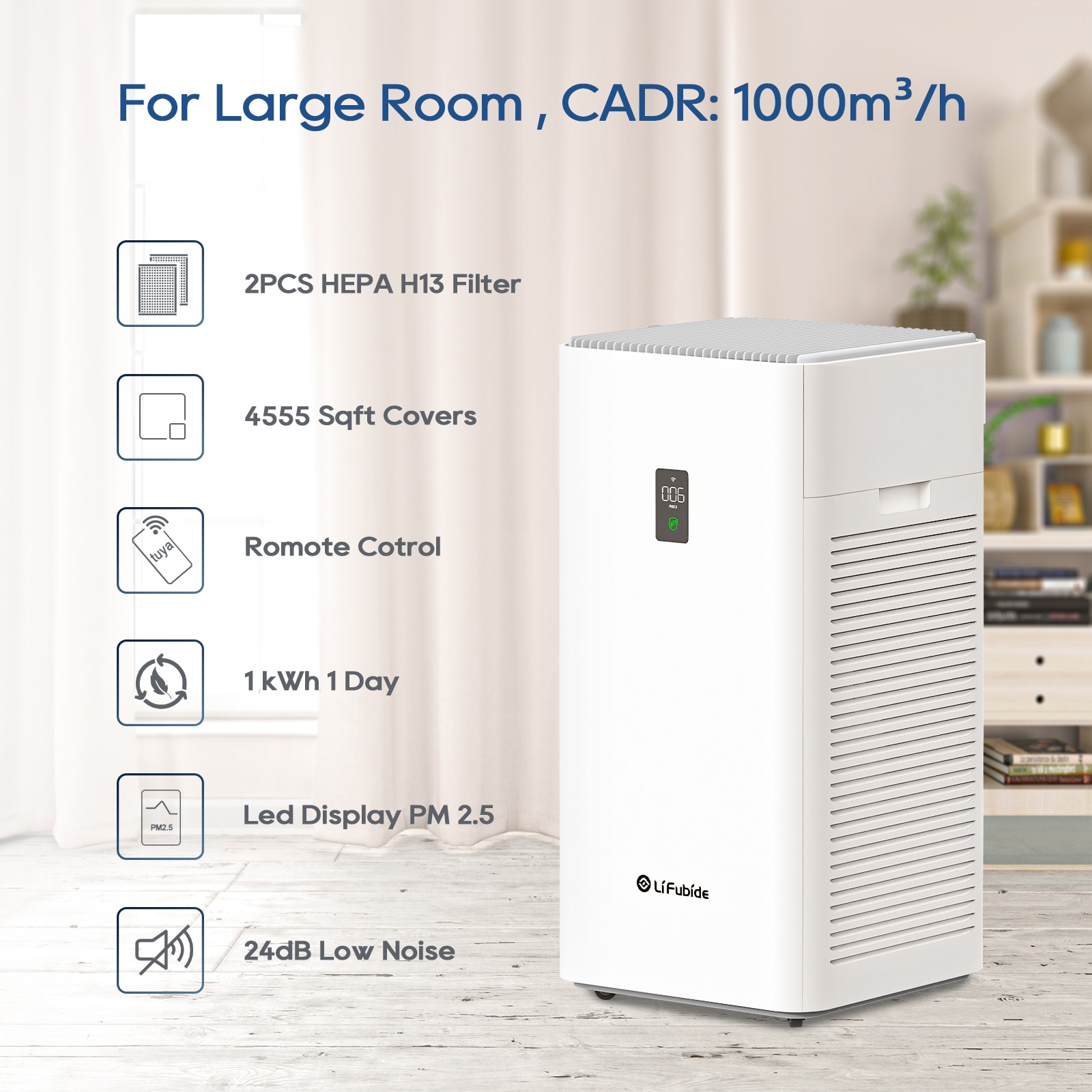 EdenDirect 5-Speed White True HEPA Air Purifier (Covers: 4555-sq ft) DHDE140944 Sansujyuku sansujyuku.com