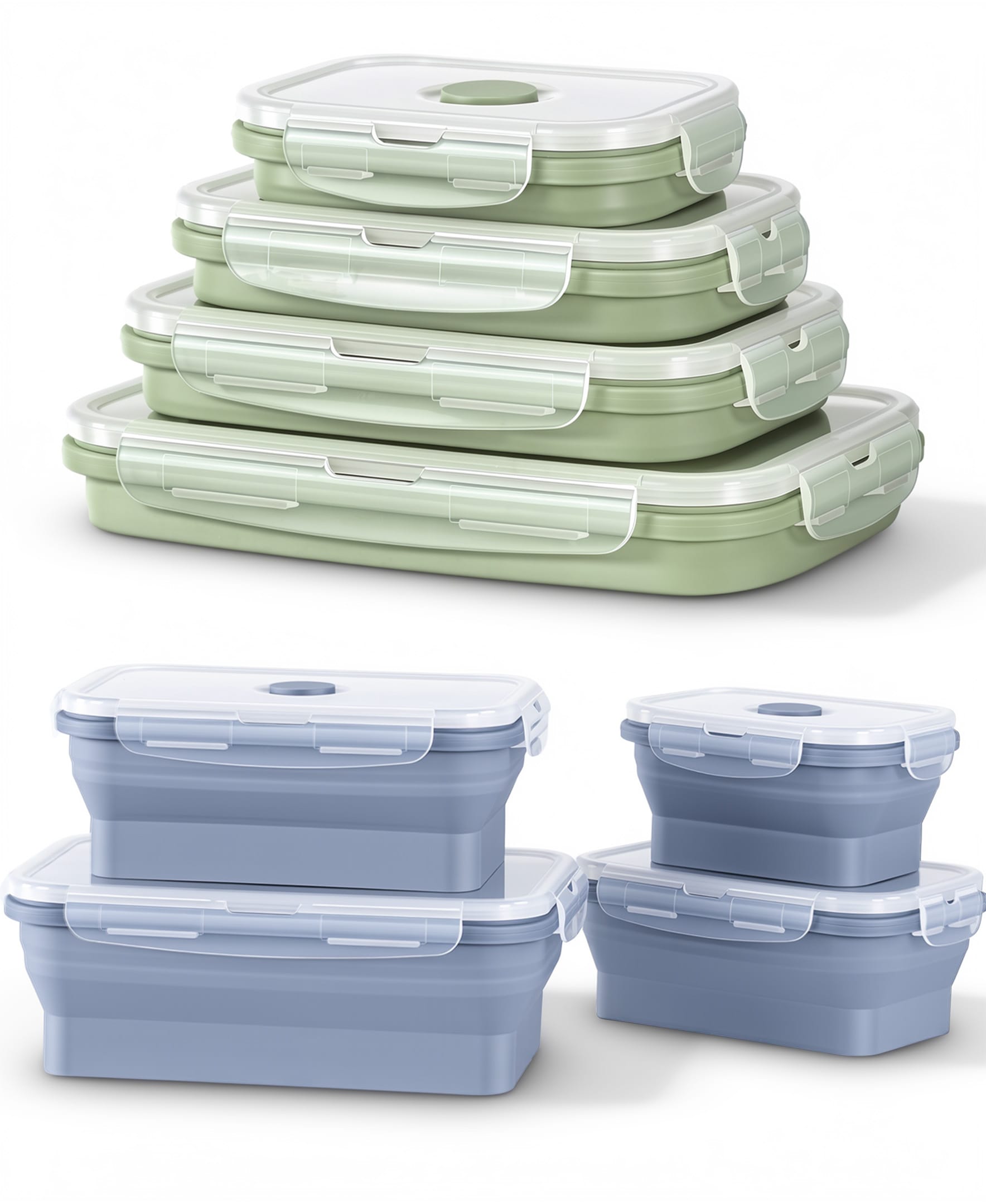 SUGIFT Collapsible Silicone Food Storage Containers with Lids 8 Pack Airtight Leak-Proof Microwave and Dishwasher Safe BPA-Free for Meal Prep and Camping