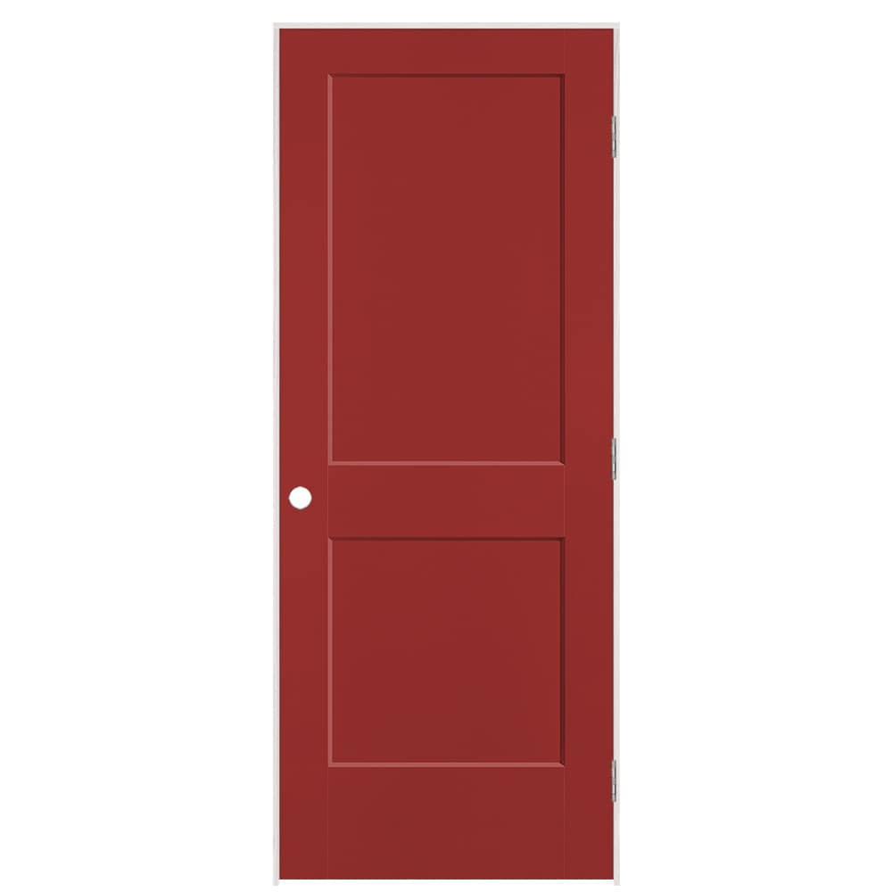 Masonite 896030 32-in x 80-in Barn Red Solid core 2-panel square Left hand Smooth Prefinished Molded composite Flat Jamb Single Prehung Interior Door
