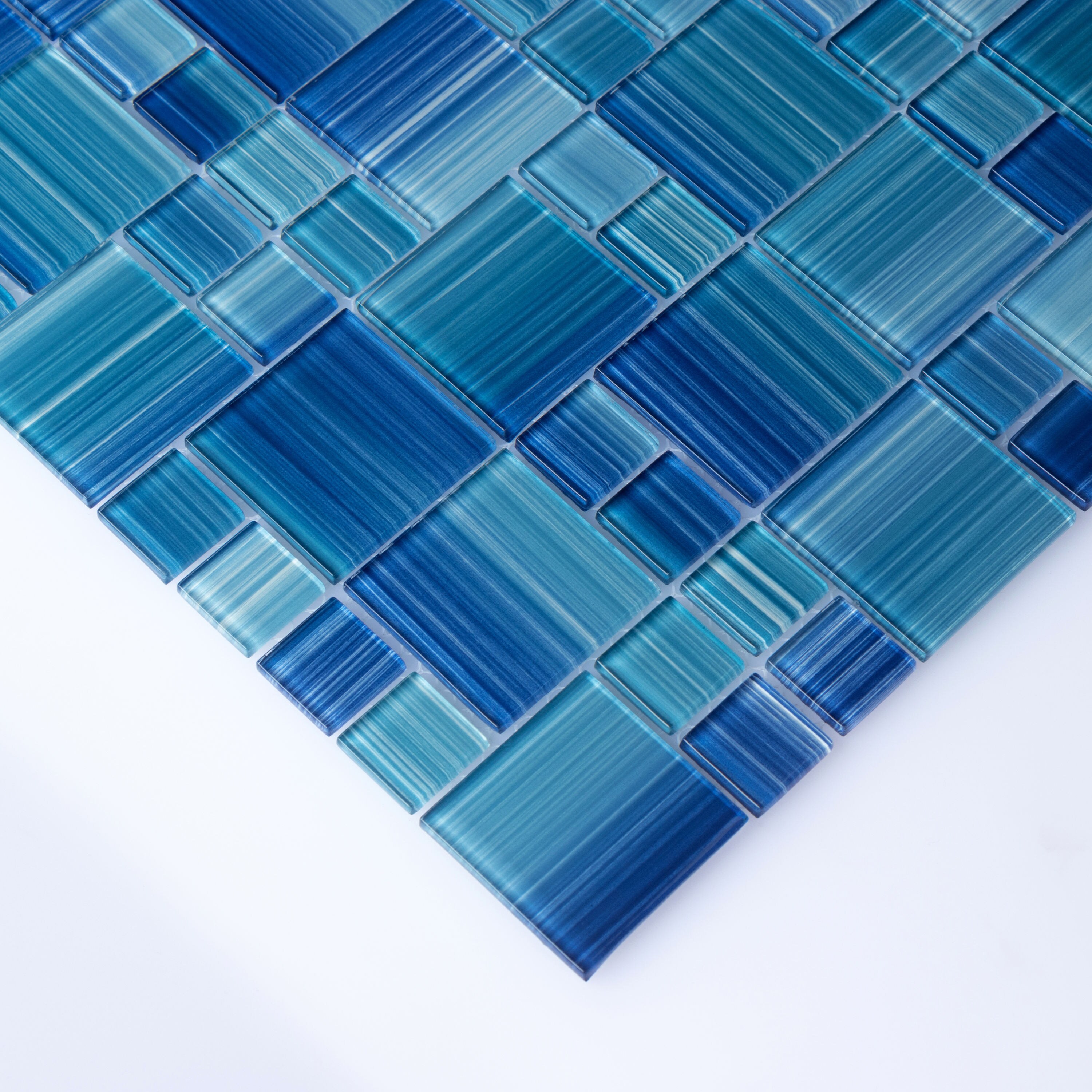 WS Tiles Swimming Pool Series Shades of Blue 12-in x 12-in Polished Glass Uniform Squares and Wall Tile (22-sq. ft/ Carton)