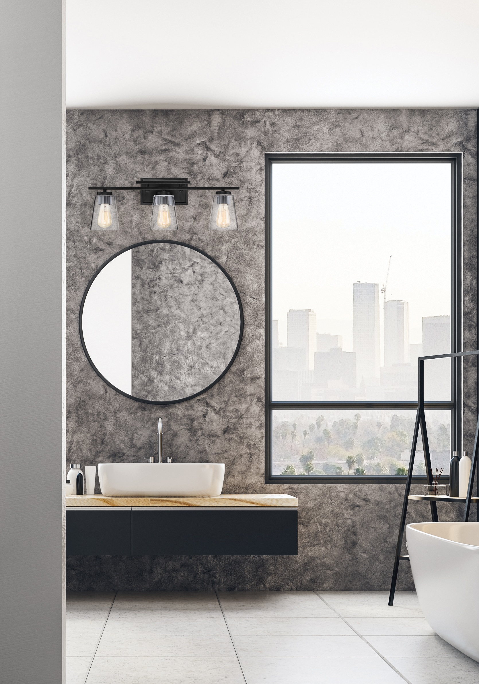 Calhoun Black 3-Light Vanity Fixture with Clear Glass Shades