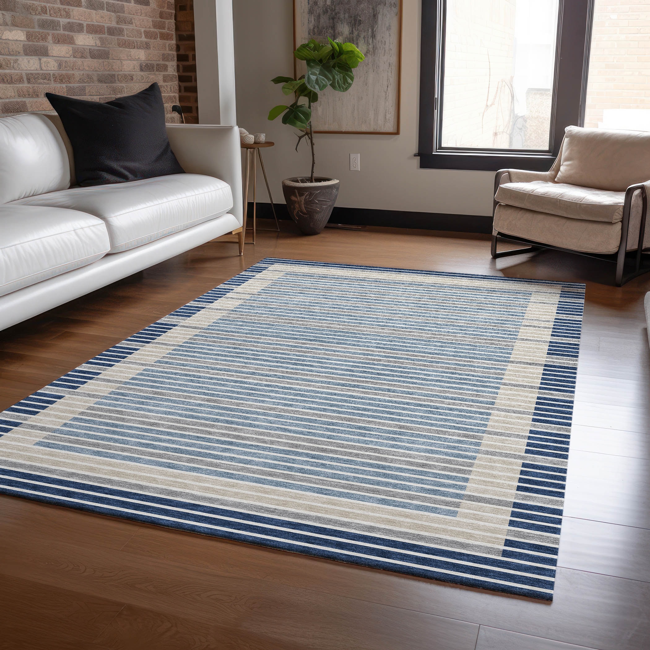Addison Rugs ACN1404NA3X5 Chantille ACN1404NA 3 x 5 (ft) Polyester Navy Rectangular Indoor/Outdoor Geometric Machine washable Area rug