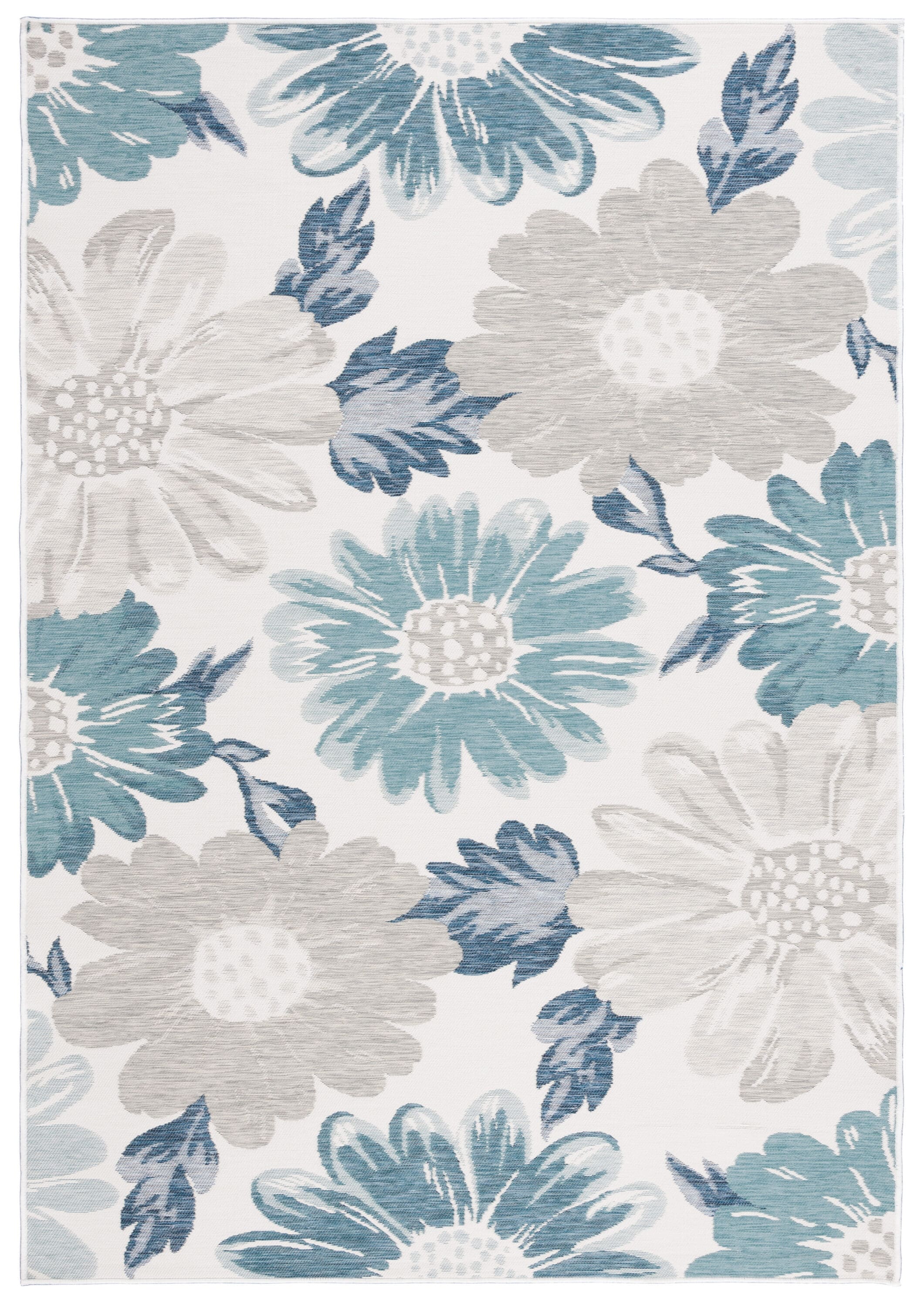 5' X 8' Blue And Ivory Floral Indoor Outdoor Area Rug