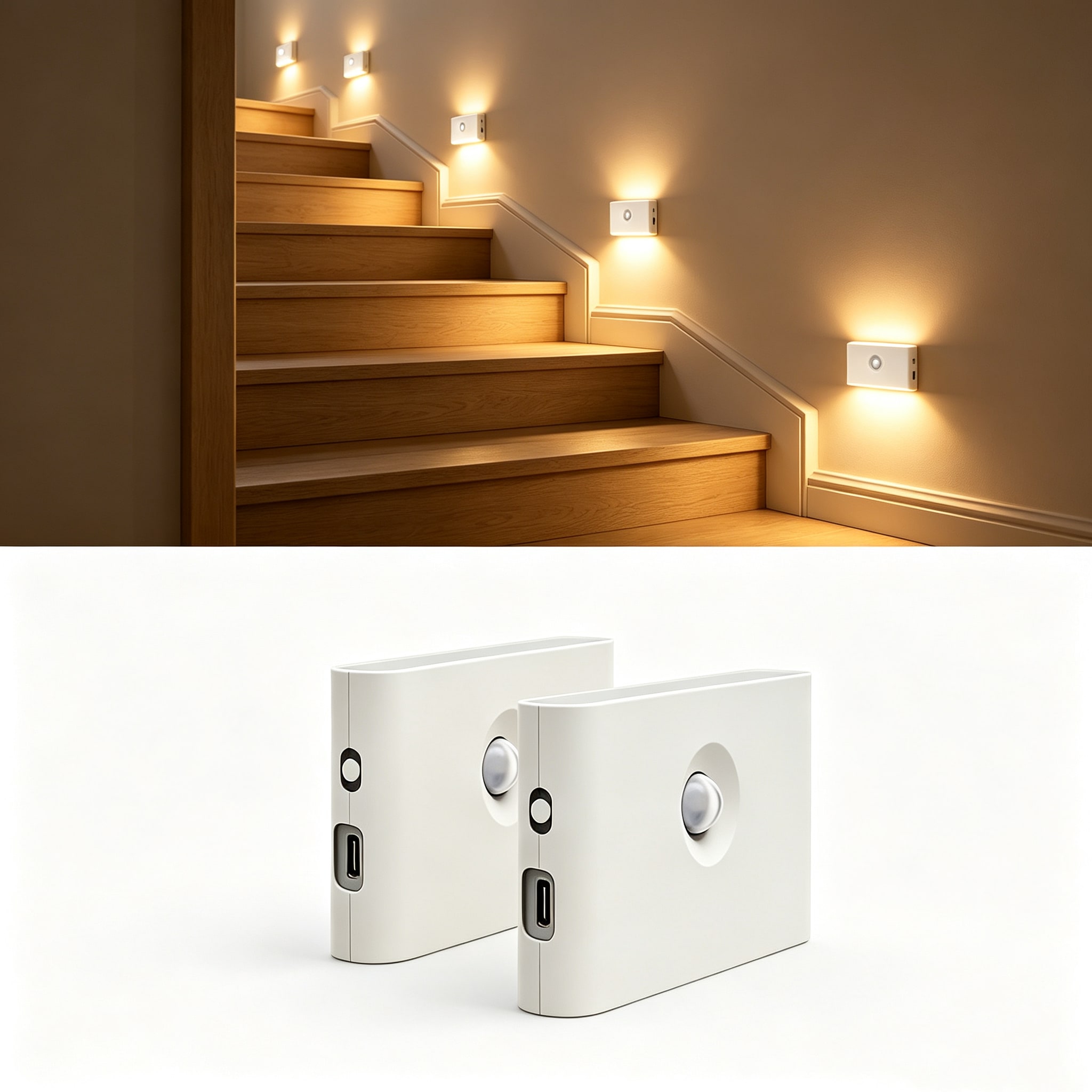Bieuoram 2Pack Motion Sensor Stair Light for Indoor Battery Operated Closet Lights Wireless Stick on Anywhere Hallway Lamp Portable Led Night Lamps for Bedroom Under Cabinet Kitchen