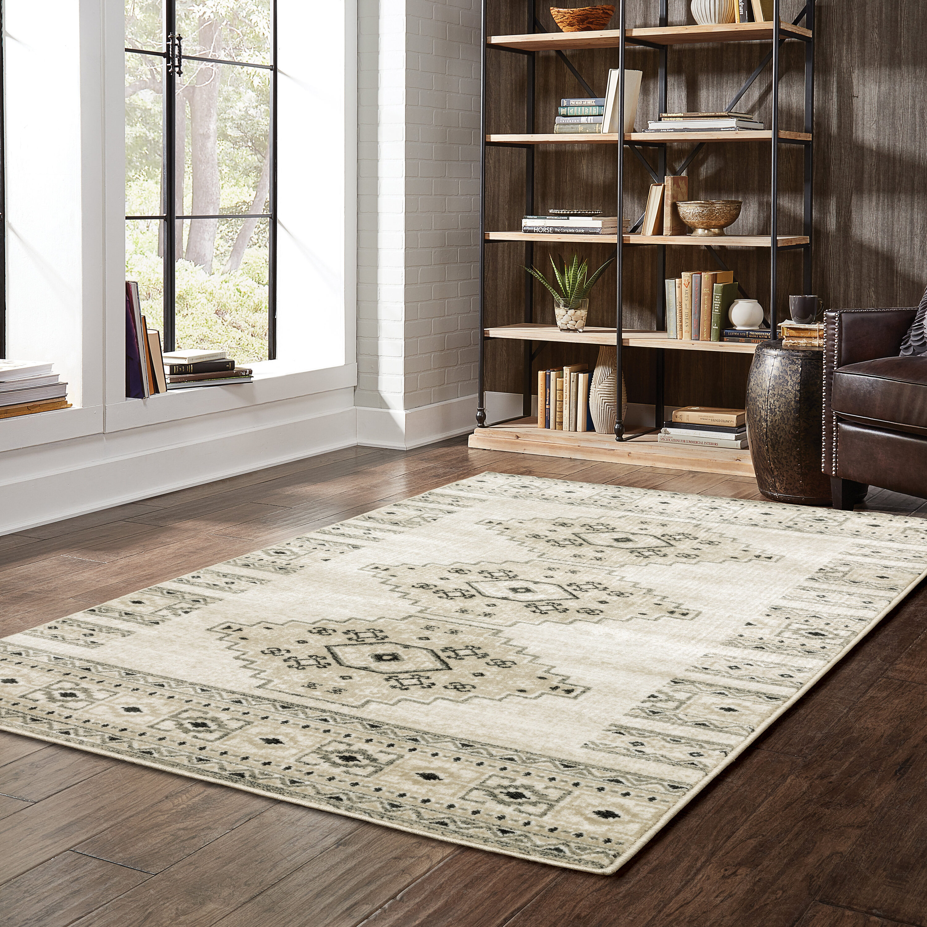 Archer Lane 643GEORA05L Alberta 5 x 7 (ft) Polypropylene Ivory Rectangular Indoor Medallion Southwestern Area rug