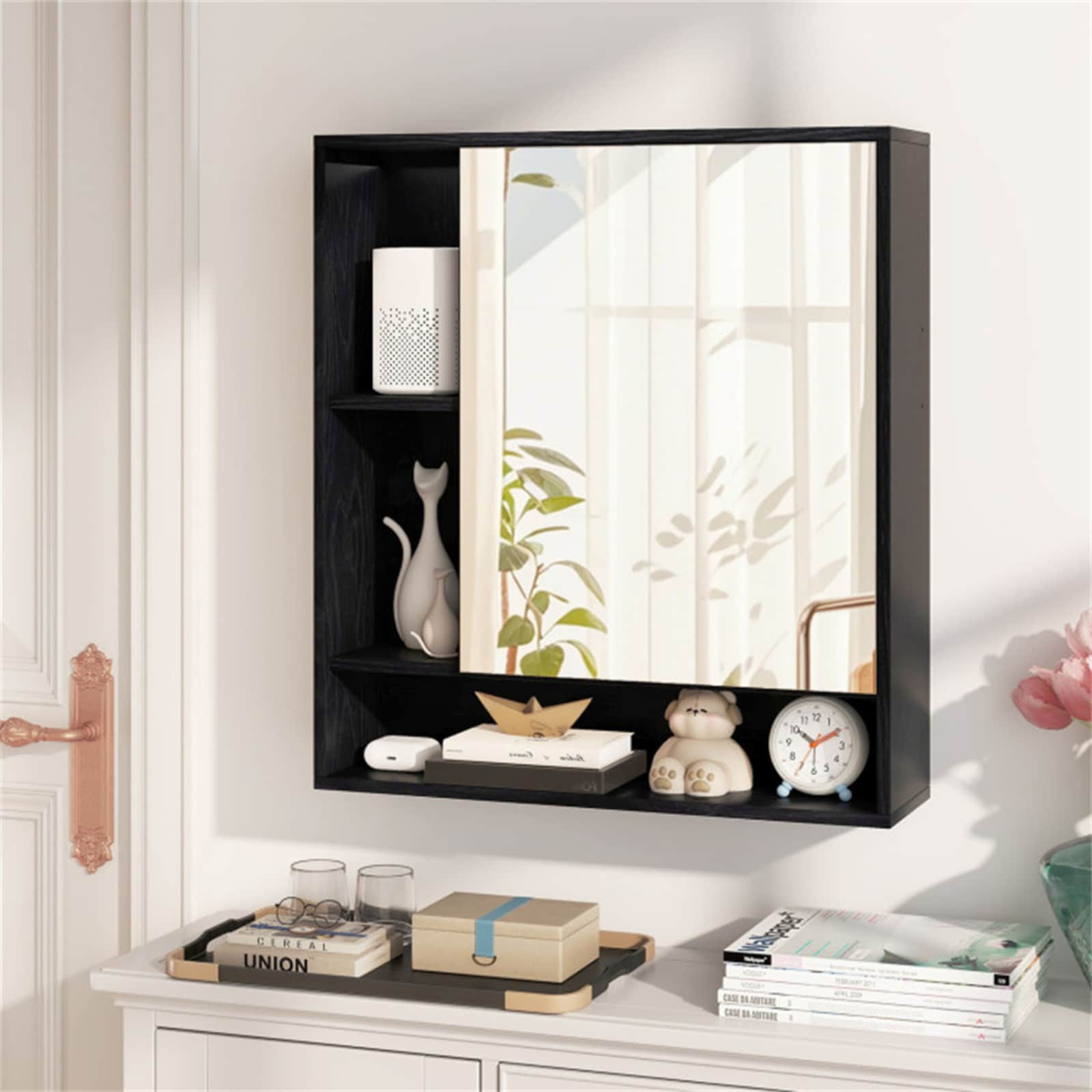 GlasFlength - 24 Inch 2 in 1 Wall Mounted Bathroom Mirrors Cabinet with Open Shelves and Cubbies...