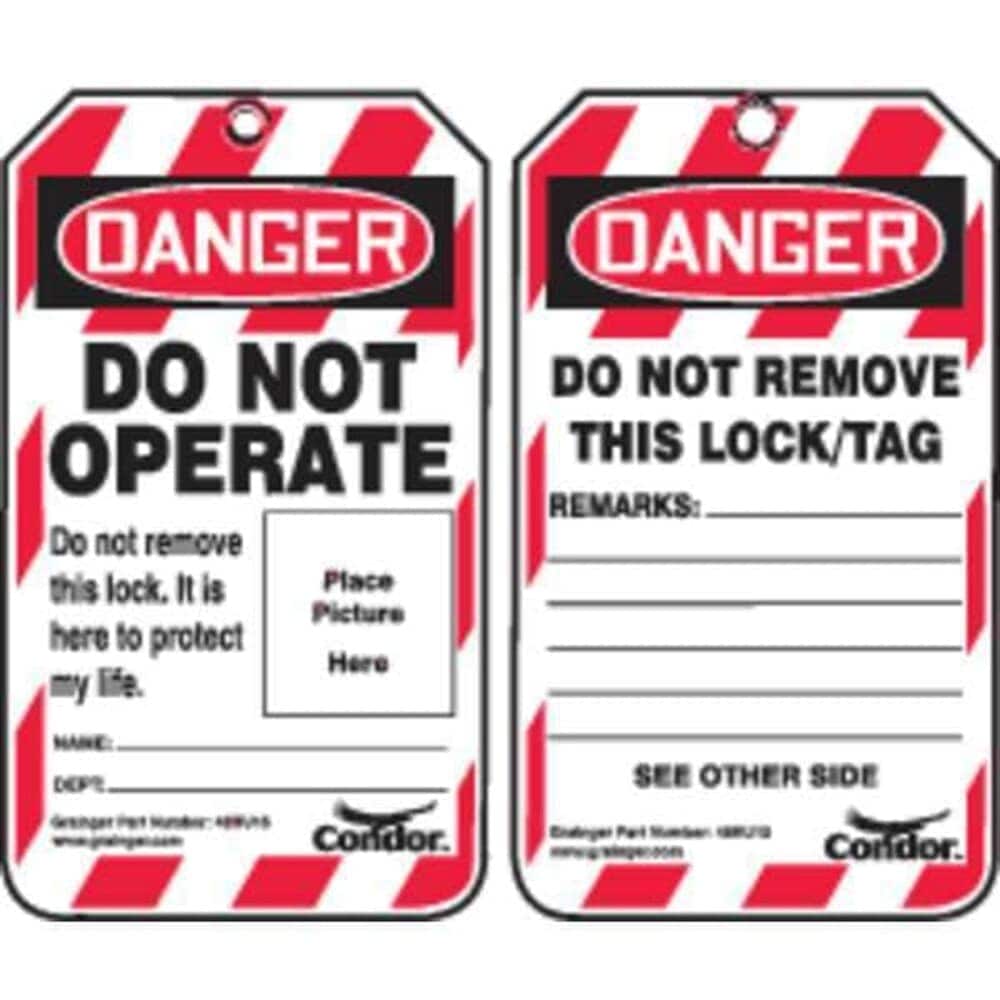 Condor  Lockout Tag Danger Plastic 3 1/4 in Width 5 3/4 in Height Write On Surface: Yes 100 PK