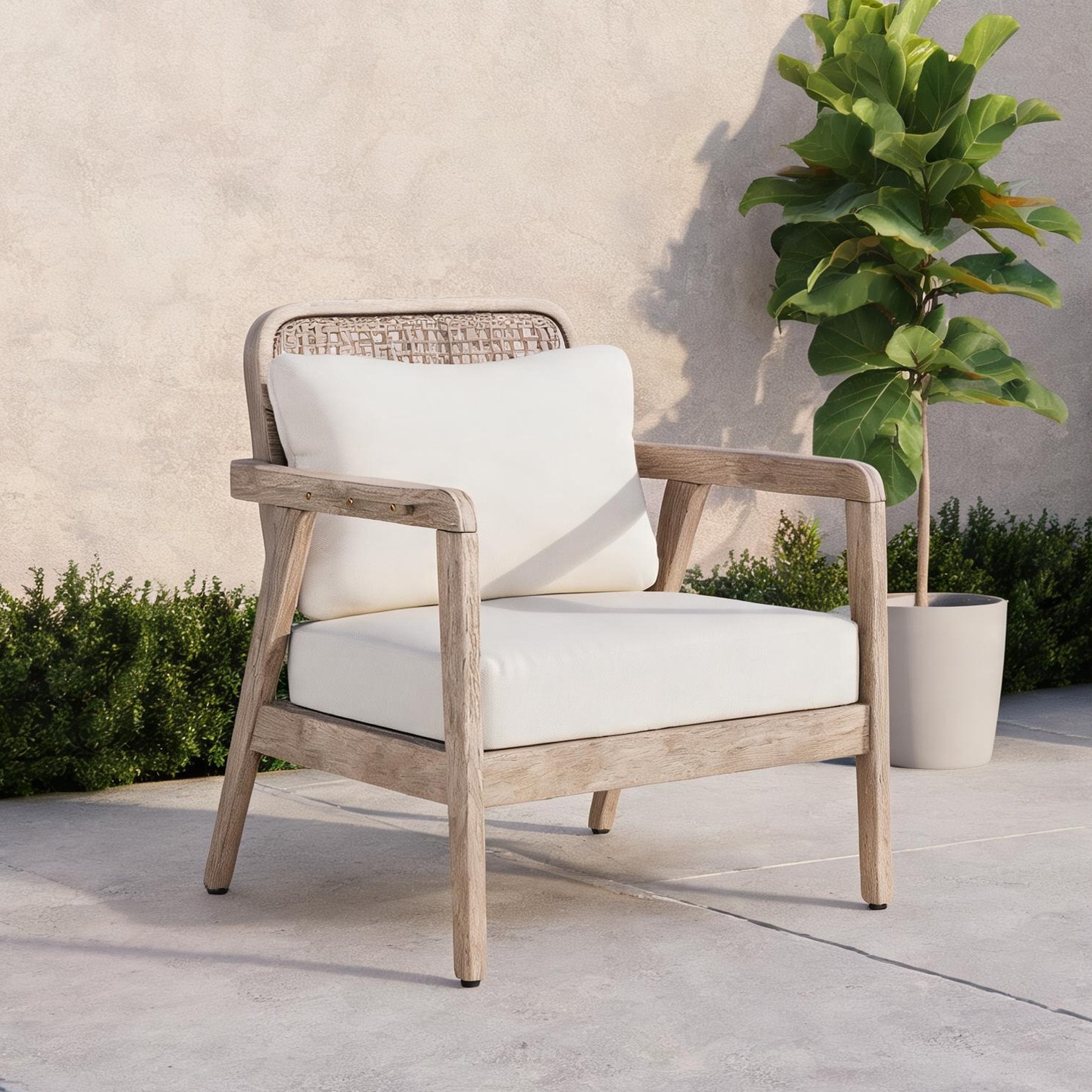 Naturefalls - Patio Club Chair in Acacia Wood with Water-Repellent Cream Cushion for Deep Seating...