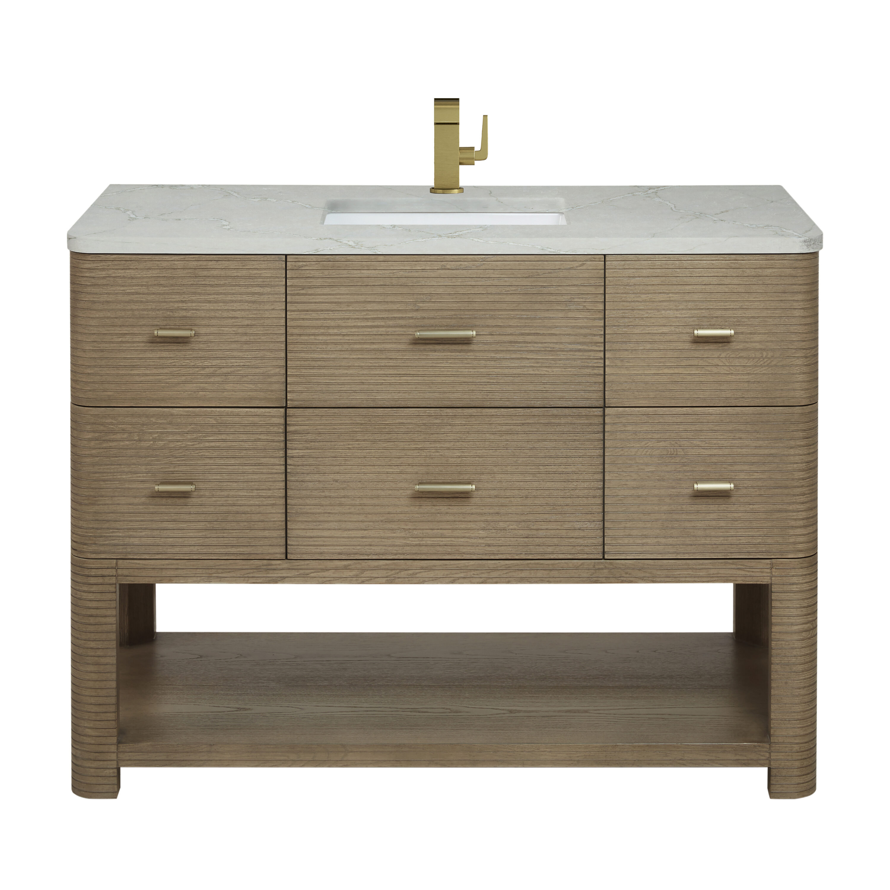 James Martin Vanities D704-V48-PBO-3VSL Lucian 48-in Pebble Oak Undermount Single Sink Bathroom Vanity with Victorian Silver Quartz Top