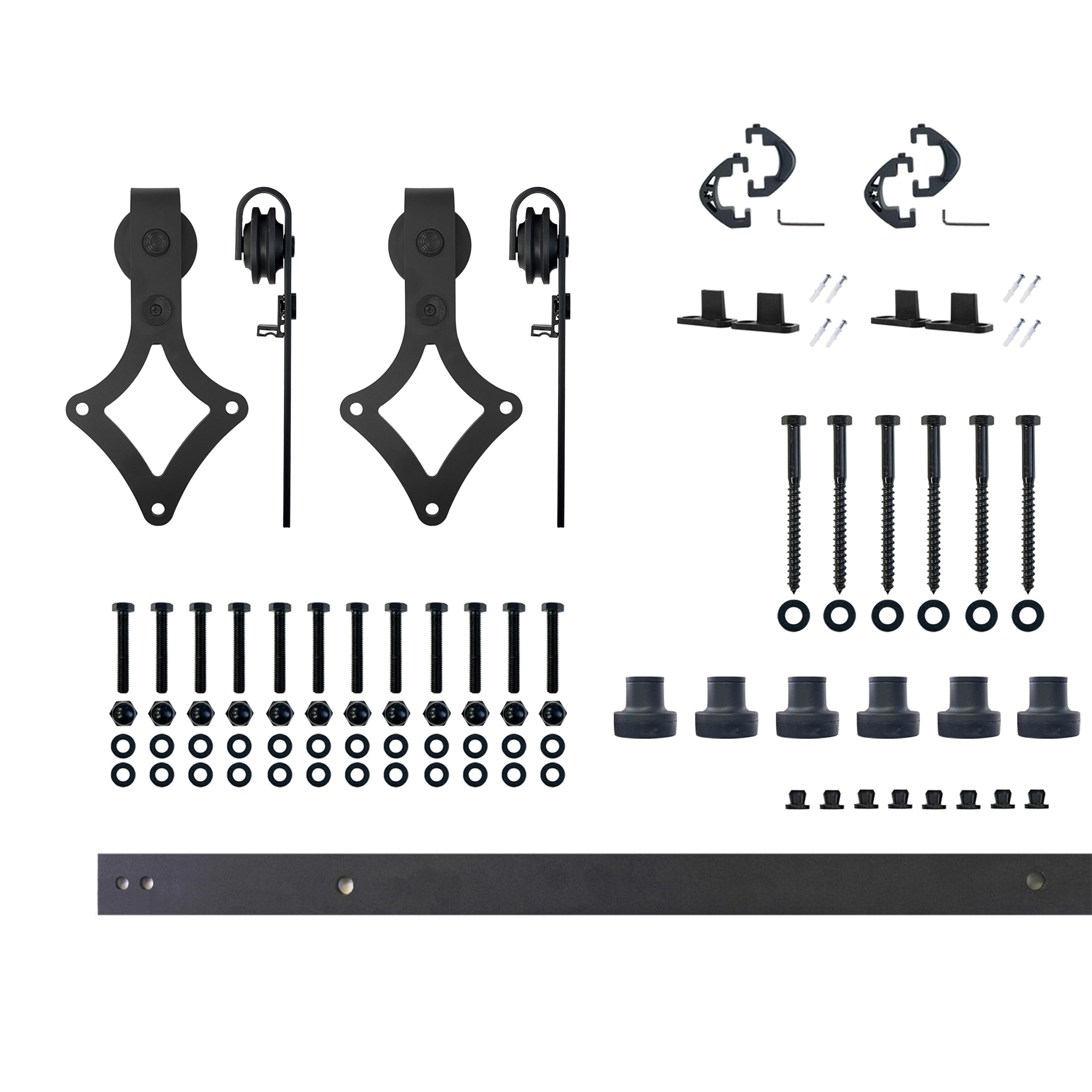 HOMACER LX2TGH096C 96-in Rustic black Black Indoor Diamond Double Barn door hardware kit